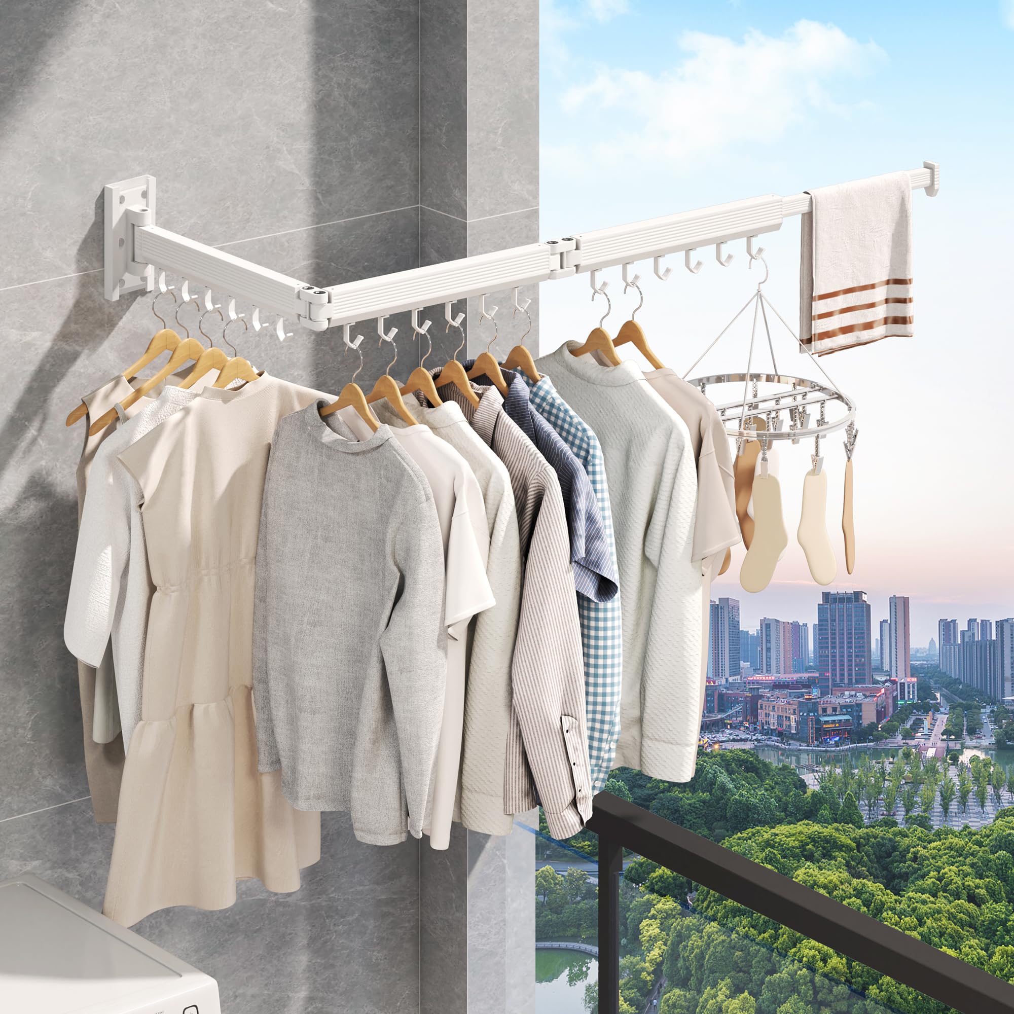 Wall Mounted Laundry Drying Rack - Retractable & Collapsible for Small Spaces