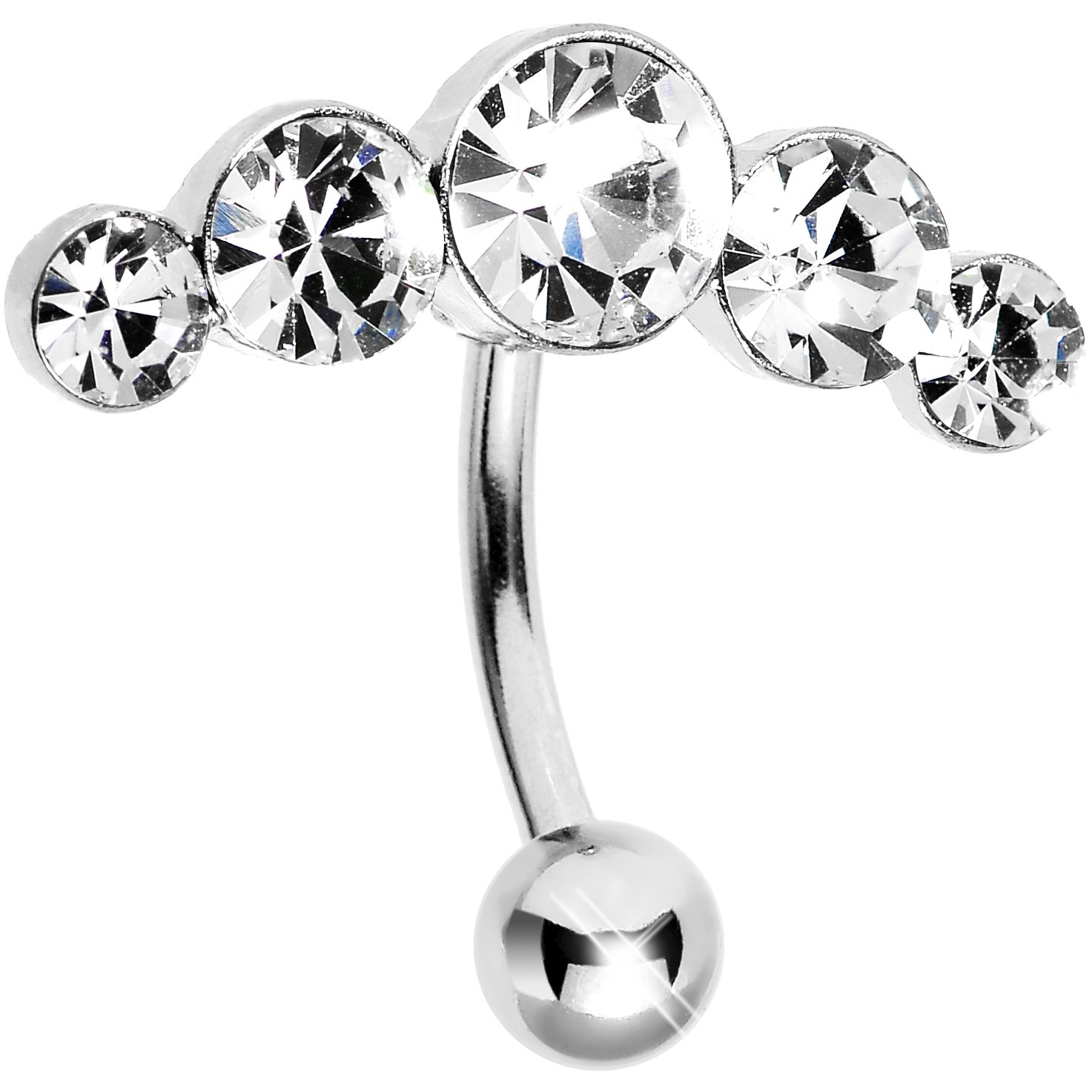 Body Candy Clear Five Across Stainless Steel Belly Button Ring - Hypoallergenic Navel Piercing Jewelry for Women, Perfect for Everyday Wear & Belly Dance Costumes