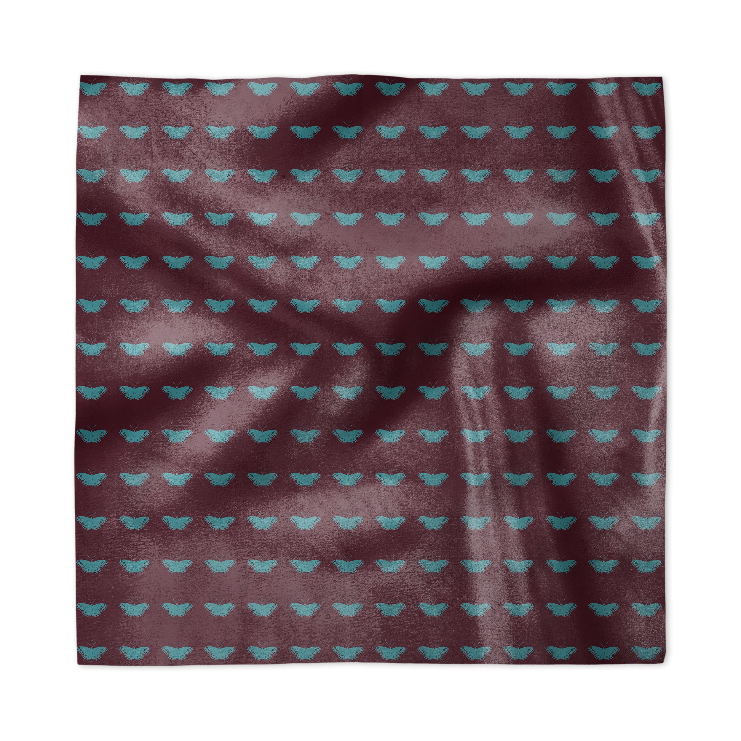Ambesonne 4-Pack Decorative Napkins - Blue Butterfly Silhouettes on Dark Background, Elegant Satin Fabric Dinner Napkins 18x18 Inches for Brunch, Buffet, Wedding, Holiday Party (Maroon & Turquoise) - Perfect for Table Settings, Gift Giving and Special Occasions
