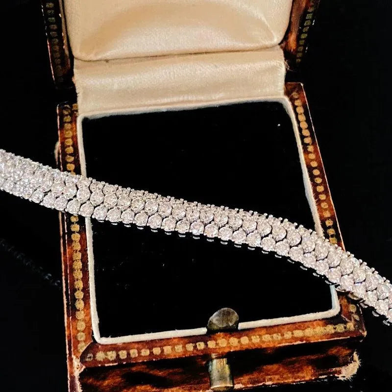18K White Gold 6.5ct Real Diamond Luxury Bracelet for Women - Elegant Three-Line Design Wedding, Engagement & Party Jewelry Gift - Perfect for Anniversary, Valentine's Day & Special Occasions
