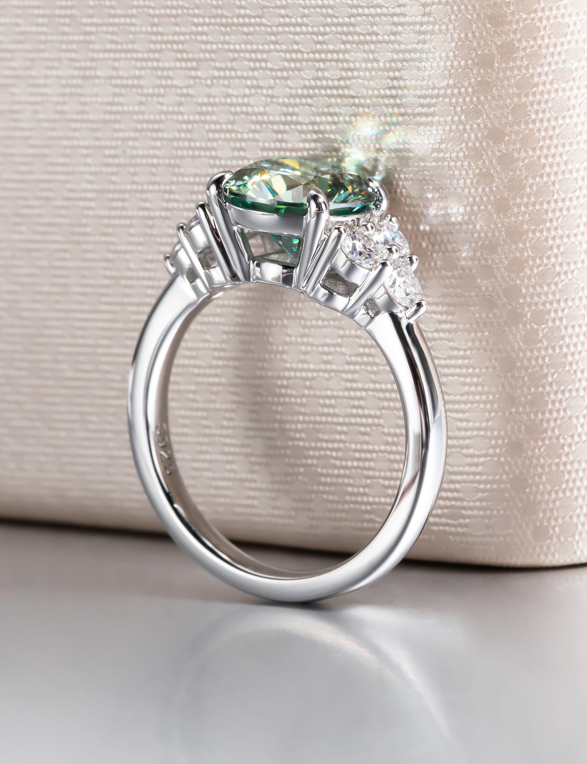 3.0 Carat Fancy Vivid Blue Green Moissanite Ring | 3.6 CTTW VVS D-Color Certified | Platinum Plated Silver Wedding Band | Elegant Engagement & Anniversary Ring for Women | Perfect for Proposals, Bridal Jewelry & Special Occasions