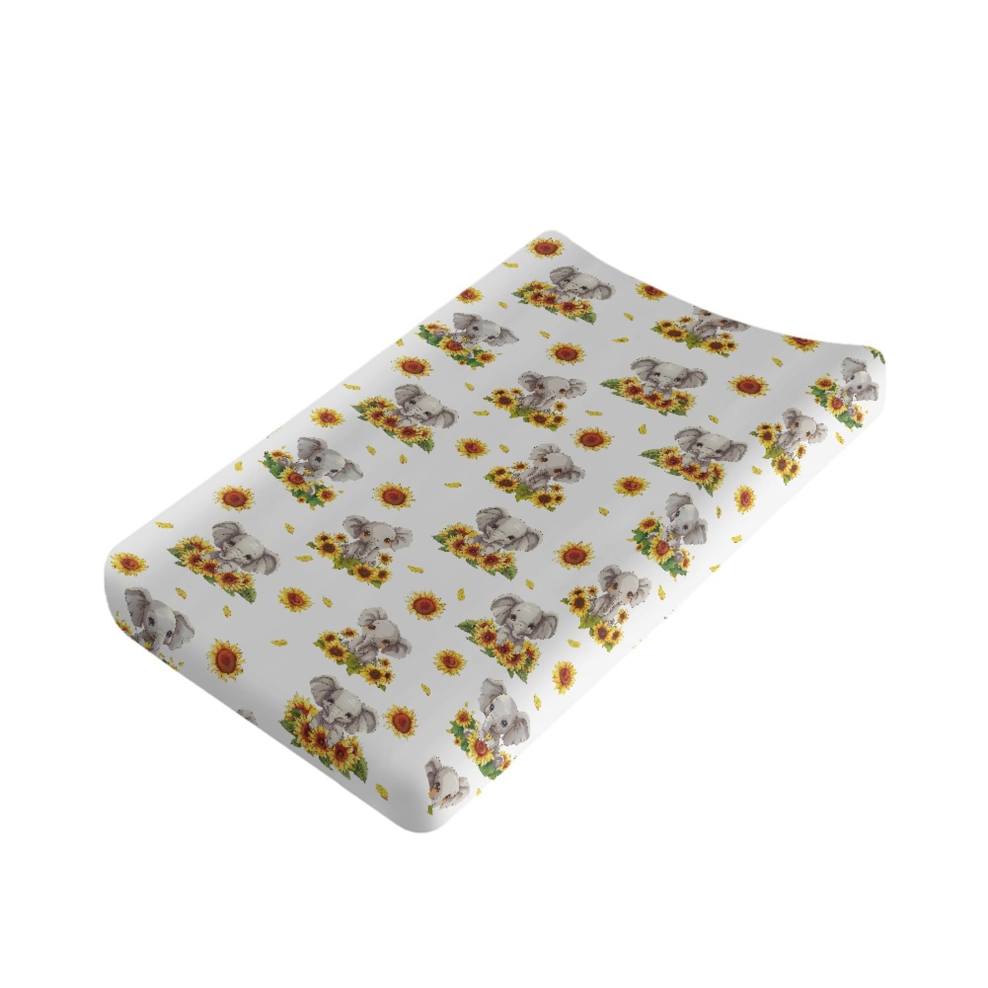 Boatee Sunflower Elephant Baby Changing Pad Cover - Soft & Comfortable Diaper Changing Table Pad Sheets for Girls | Perfect for Nursery, Daycare & Travel