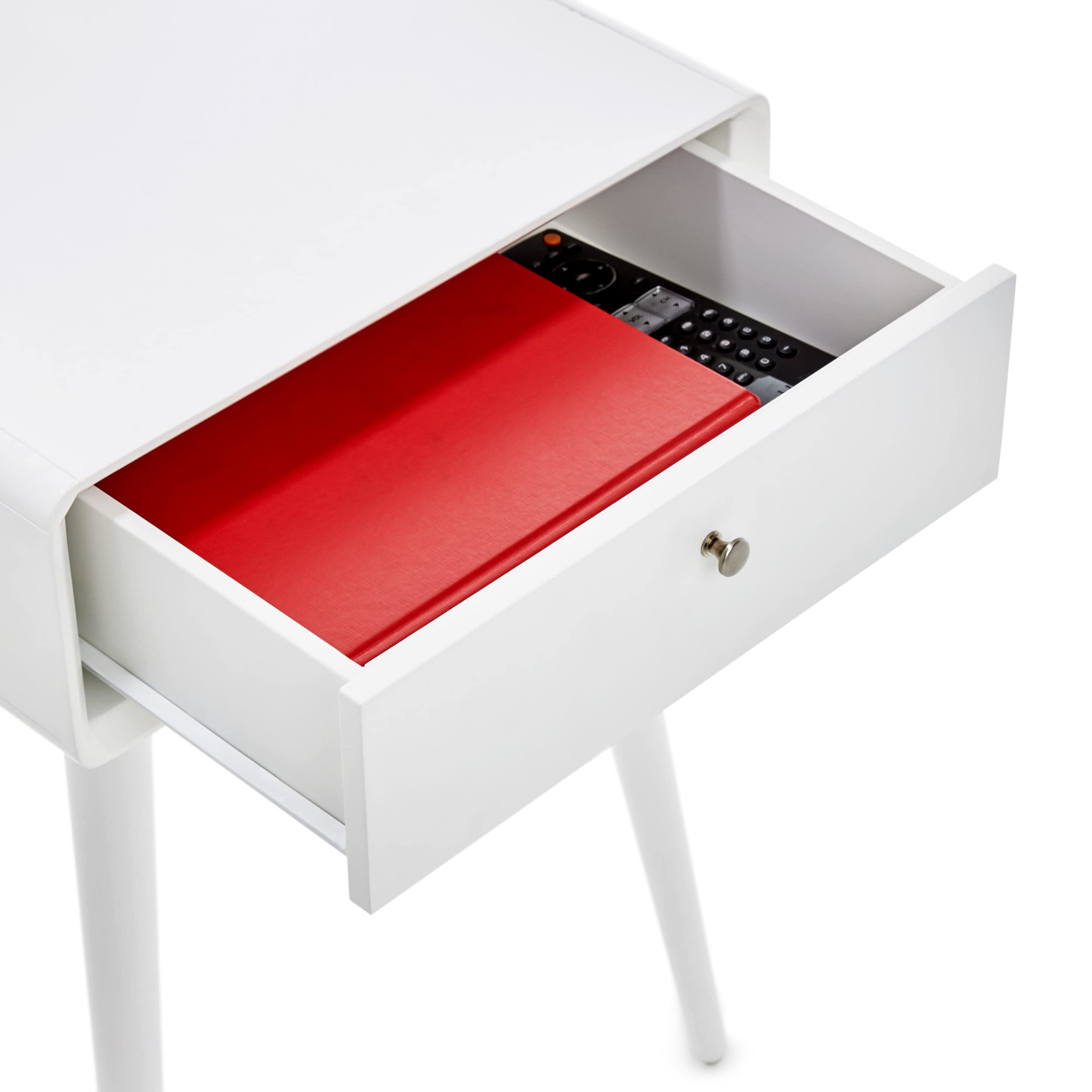 Elle Decor Rory White Side Table - Minimalist Mid-Century Nightstand for Bedroom & Living Room