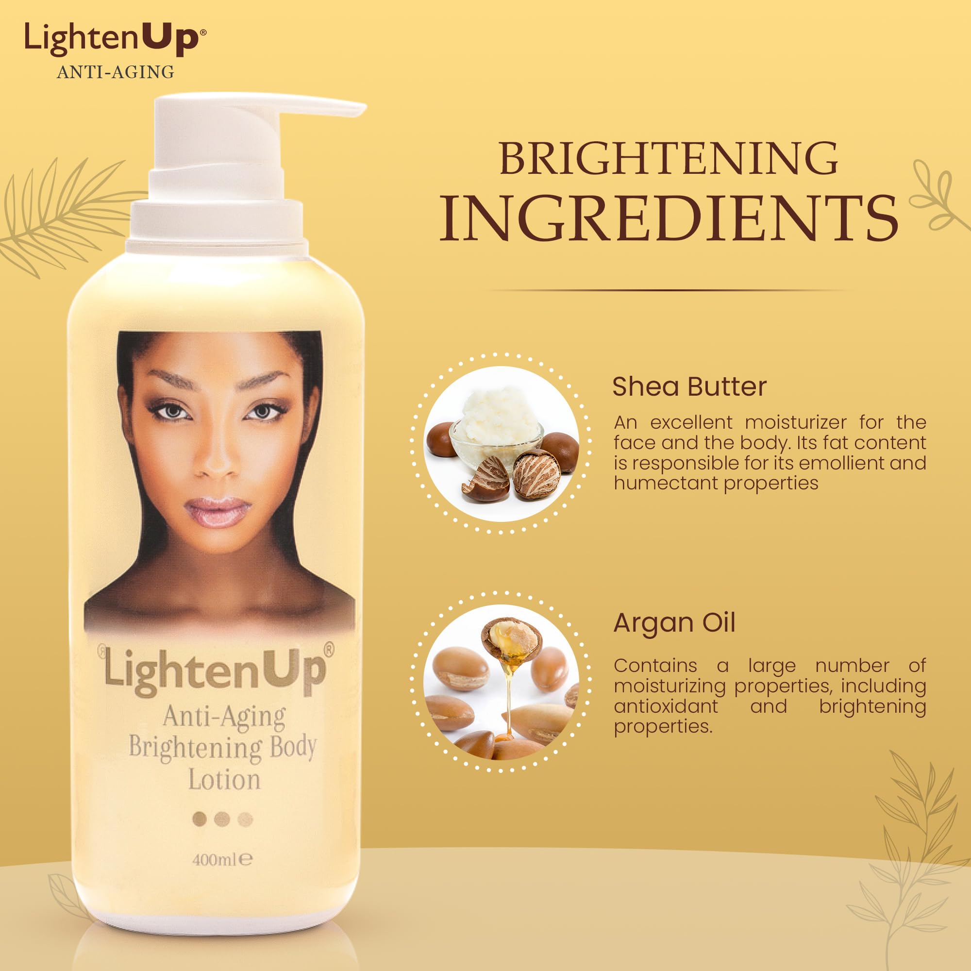 Best Anti-Aging Body Lotion 400ml - Moisturizing & Brightening Cream with Argan Oil & Shea Butter for Dry Skin - Perfect for Nighttime Skincare Routine & Daily Hydration