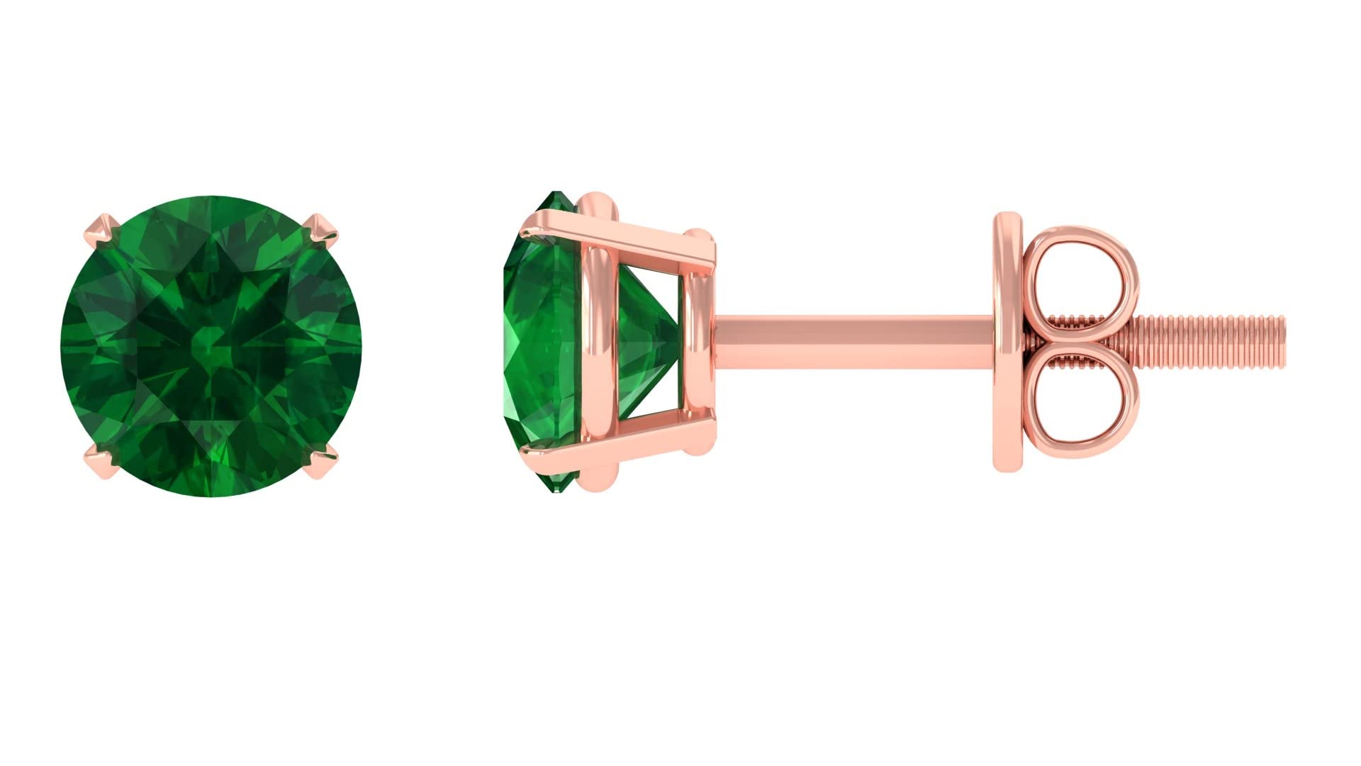 1 CT Lab Created Emerald Stud Earrings - 14K Solid Gold Solitaire Round Earrings for Women | Minimalist Jewelry for Everyday Wear, Gift Giving & Special Occasions