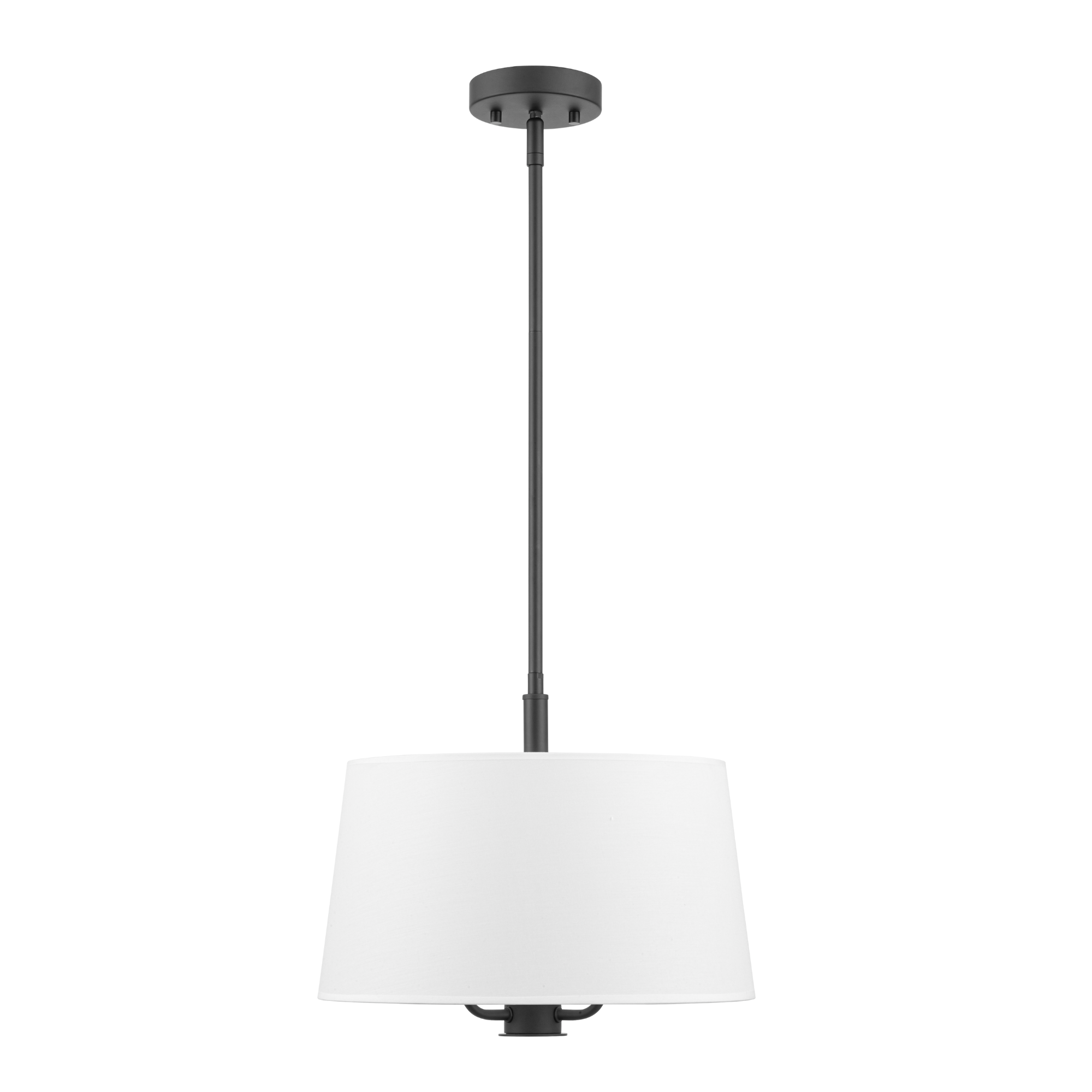 3-Light Billet Convertible Pendant/Semi-Flush Mount Ceiling Light Fixture - Matte Black with Fabric Shades for Dining Room, Kitchen Island or Bedroom Lighting