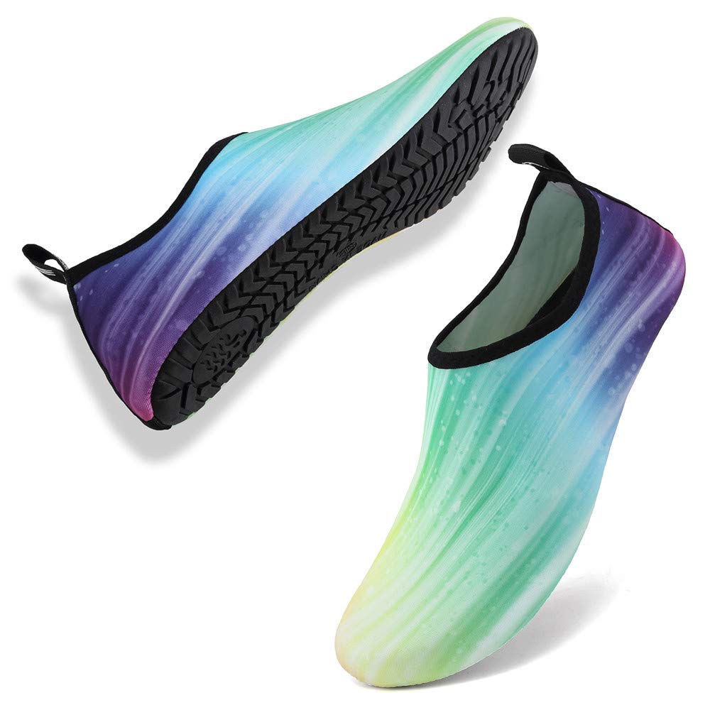 Women's & Men's Quick-Dry Water Shoes for Beach, Swim, Yoga & Exercise - Barefoot Aqua Socks with Non-Slip Sole (Gradient Green, US 9-10) | Perfect for Pool, Surfing, Kayaking & Water Sports