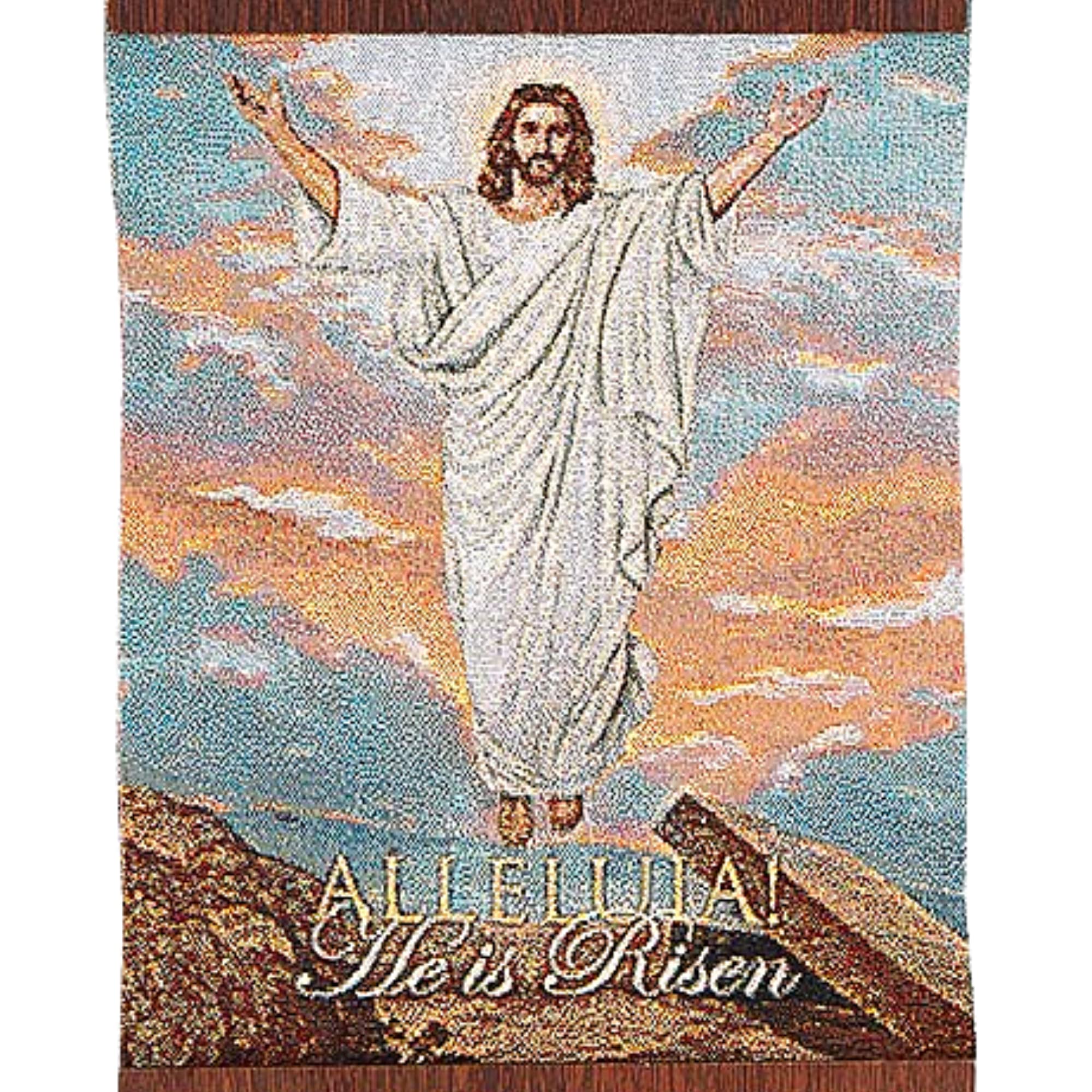 Needzo Alleluia! He is Risen Woven Tapestry Wall Hanging - Inspirational Christian Religious Home Decor, Faith-Based Devotional Gift for Catholic Men & Women (15 Inches) - Perfect for Easter Decorations, Church Altars & Spiritual Meditation Spaces