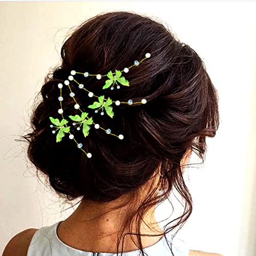 Elegant Light Green Artificial Butterfly Hair Pin with Pearls & Beads - Bridal Hair Accessories for Weddings, Prom & Special Occasions (Pack of 5) | Side Juda Pin & Judabun Style - 2261