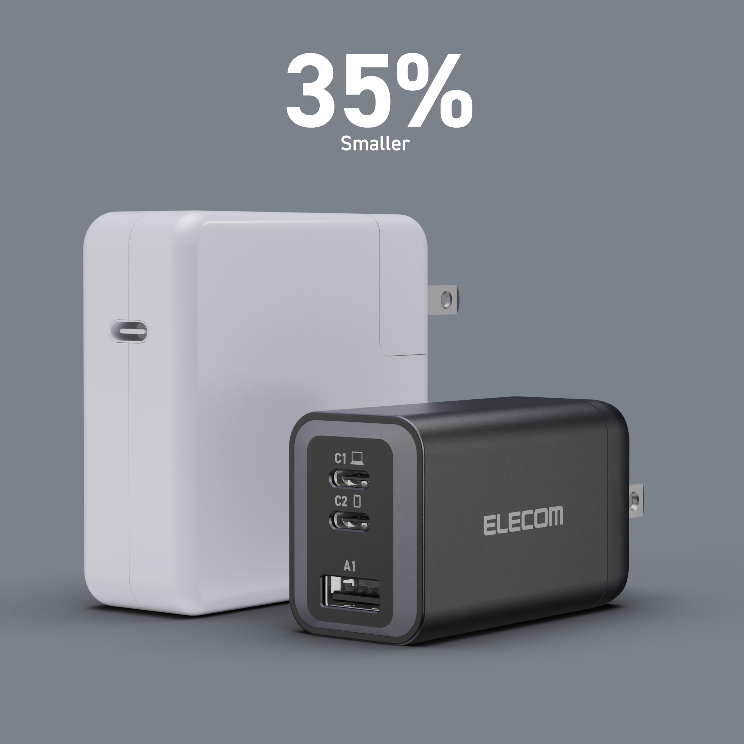 ELECOM 65W GaN II Fast Wall Charger with 3 USB-C Ports - Compact Power Adapter for iPhone, MacBook, iPad, Samsung Galaxy, AirPods & Smart Devices | Perfect for Travel, Office & Home Charging Station