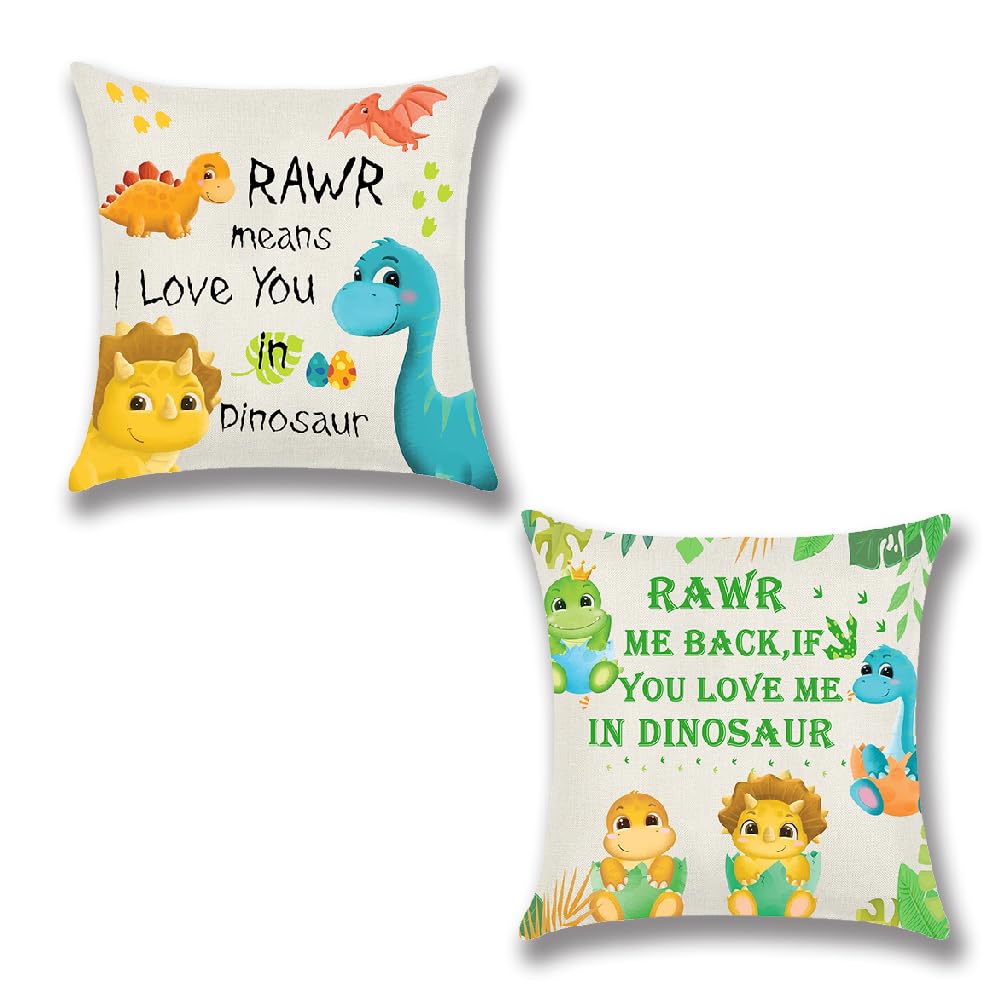 Dinosaur Pillow Covers 18x18 Inch - 2 Pack Kids Dino Themed Cushion Cases for Boys & Girls | Perfect for Baby Showers, Birthday Parties & Nursery Decor