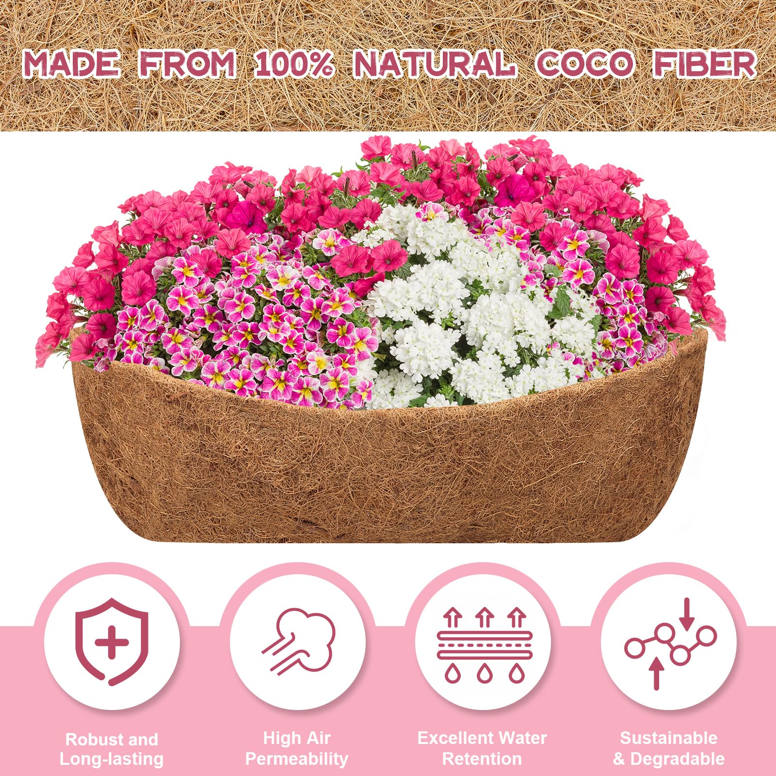 Riare 2 Pack 36 Inch Trough Coco Coir Liners for Planters - Natural Coconut Fiber Replacement Liners for Window Box, Wall Planter & Deck Railing Planters | Indoor/Outdoor Use, Perfect for Balcony Gardens & Urban Greenery