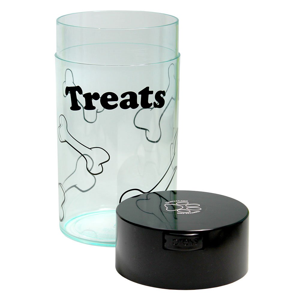 Pawvac 12 Ounce Vacuum Sealed Pet Food Storage Container with Black Cap & Clear Body - Airtight Dry Food Dispenser for Dog Treats, Kibble & Cat Food - Perfect for Kitchen, Pantry & Travel Use