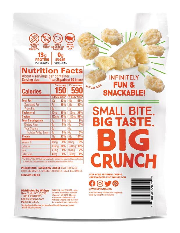 Whisps Baked Parmesan Cheese Bites - Healthy High Protein Snacks, Gluten Free, Low Carb Keto Food (3.75 Oz) | Perfect for On-the-Go Snacking, Office Lunch, and Keto Diet