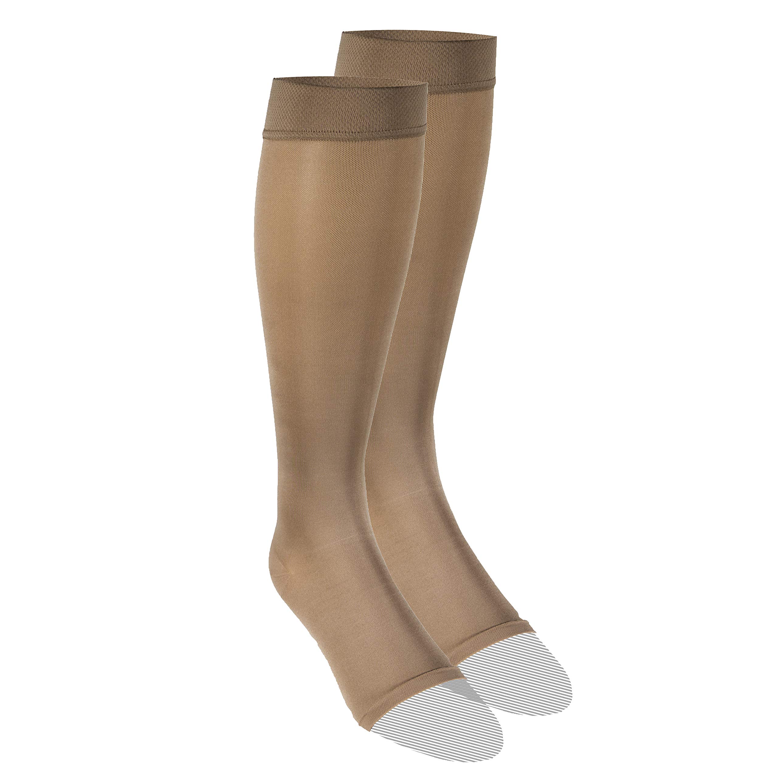 Truform Women's 15-20 mmHg Knee High Open Toe Compression Stockings - Opaque Beige Medium - Ideal for Travel, Pregnancy & Varicose Vein Relief