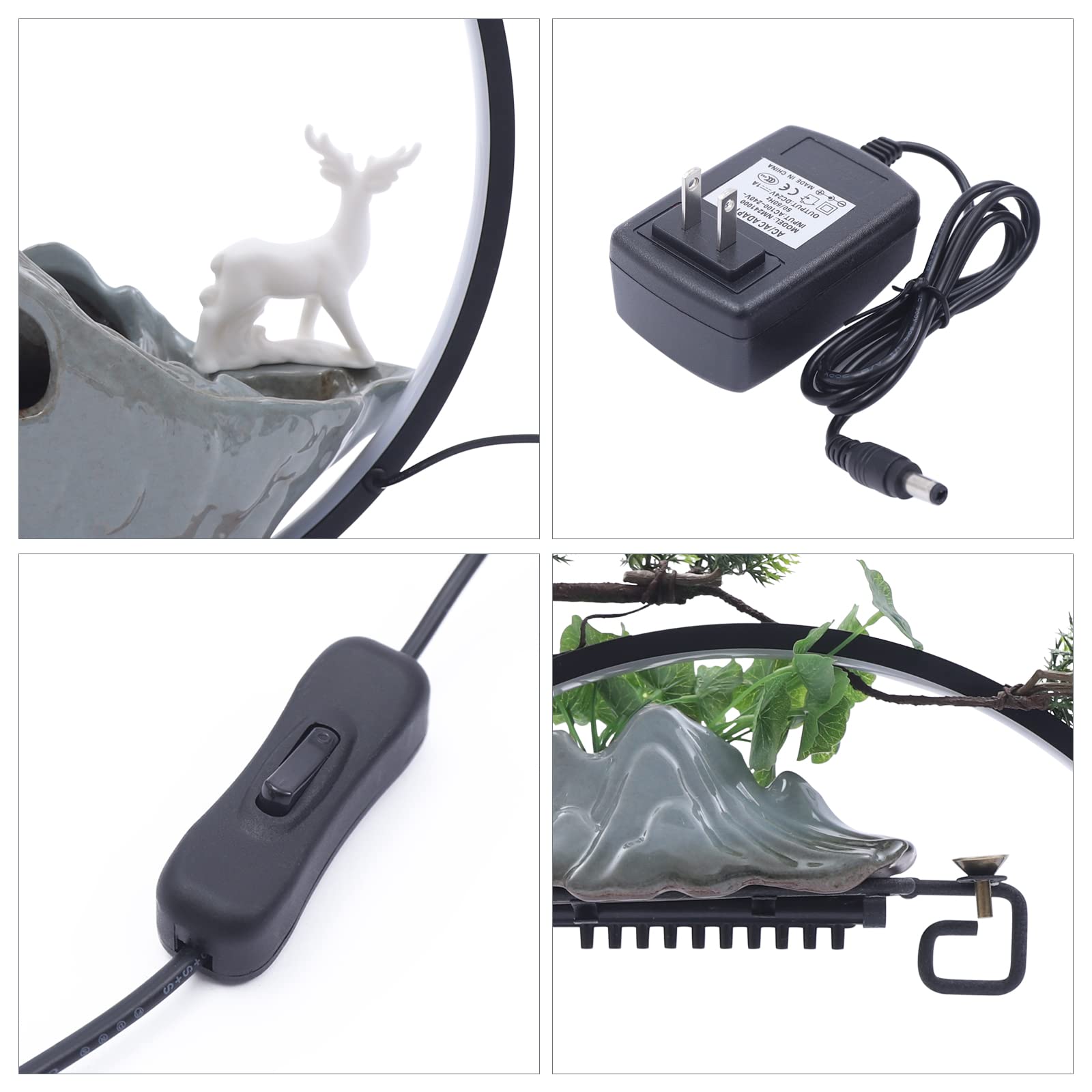 Indoor Water Fountain with LED Light - Tabletop Waterfall Rockery for Office & Home Decor | Relaxing Zen Fountain for Stress Relief & Meditation Space