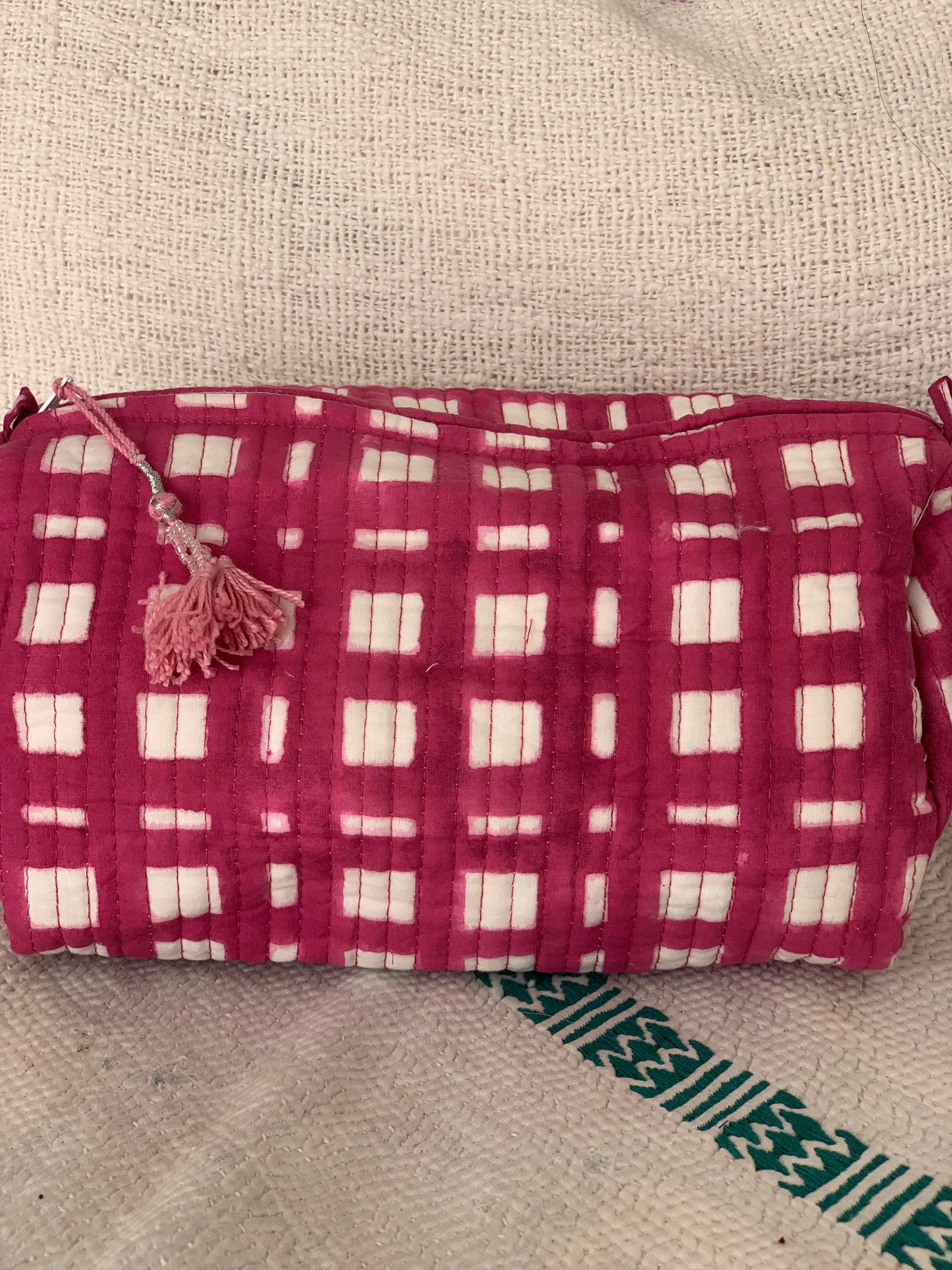 Handmade Block Printed Cotton Cosmetic Bags - Eco-Friendly Travel Organizer (3 Sizes) - Perfect for Makeup Storage, Gym Essentials & Toiletry Travel Cases