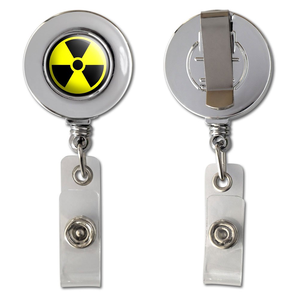 Radioactive Nuclear Warning Symbol Retractable ID Badge Holder - Chrome Metal Card Clip for Security, Construction & Hazardous Work Zones