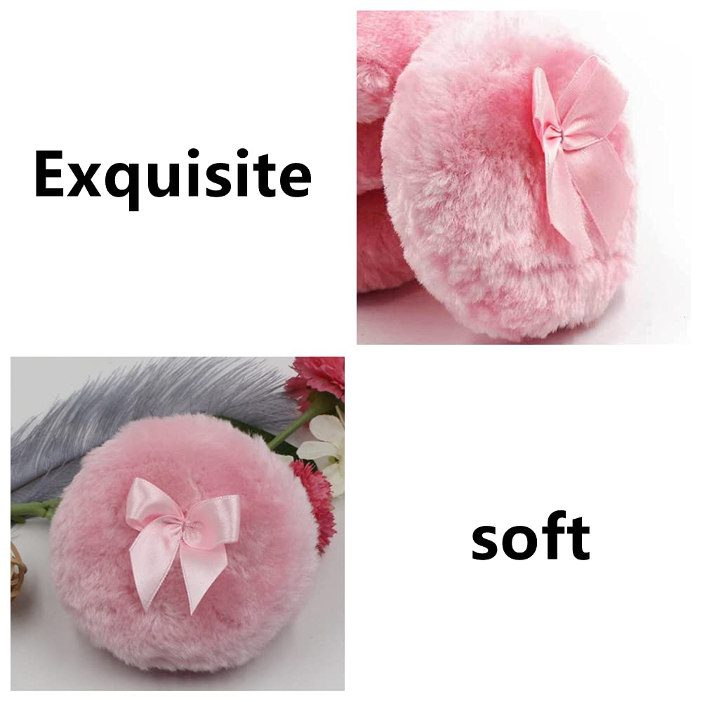 4 Pcs Soft Fluffy Plush Powder Puffs - Bowknot Design for Face & Body Makeup Application - Perfect for Loose Powder, Setting Powder & Blush Touch-Ups
