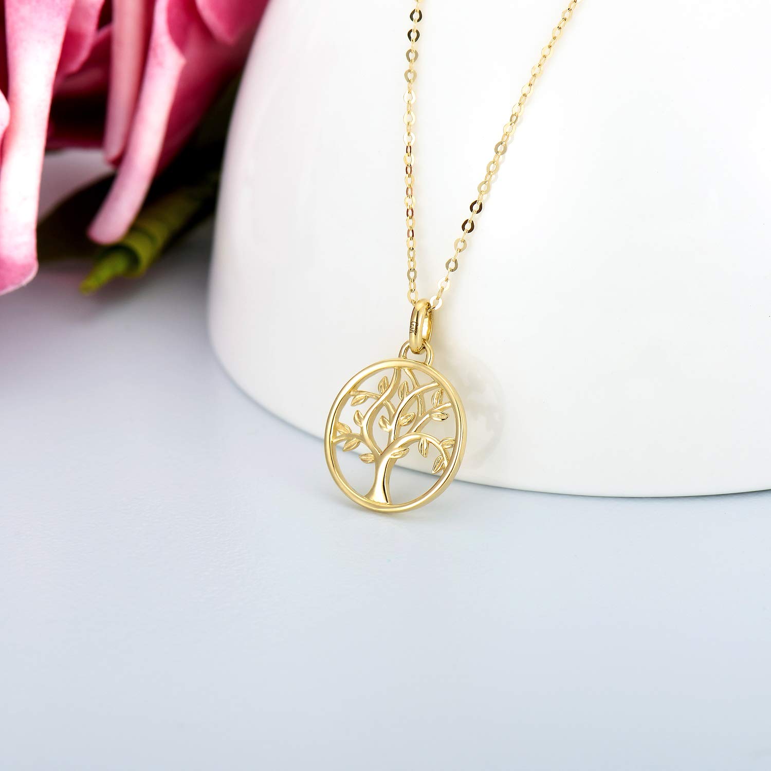 SISGEM 9ct Solid Gold Tree of Life Pendant Necklace for Women - 16+1+1 Inch Chain - Gift for Mom, Sister & Friends | Spiritual Jewelry for Daily Wear, Meditation & Special Occasions
