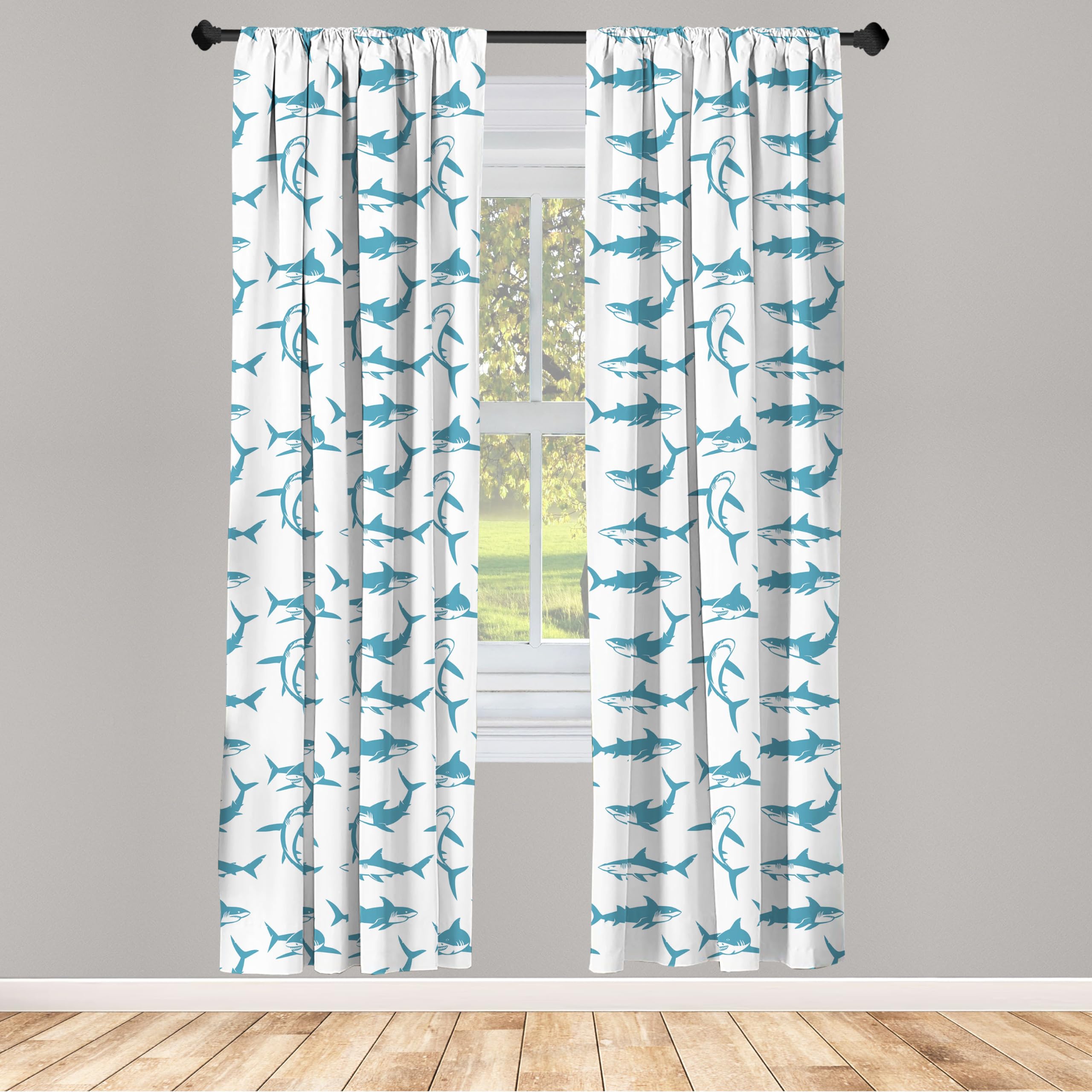 Ambesonne Shark Print Curtains - 2 Panel Set (28
