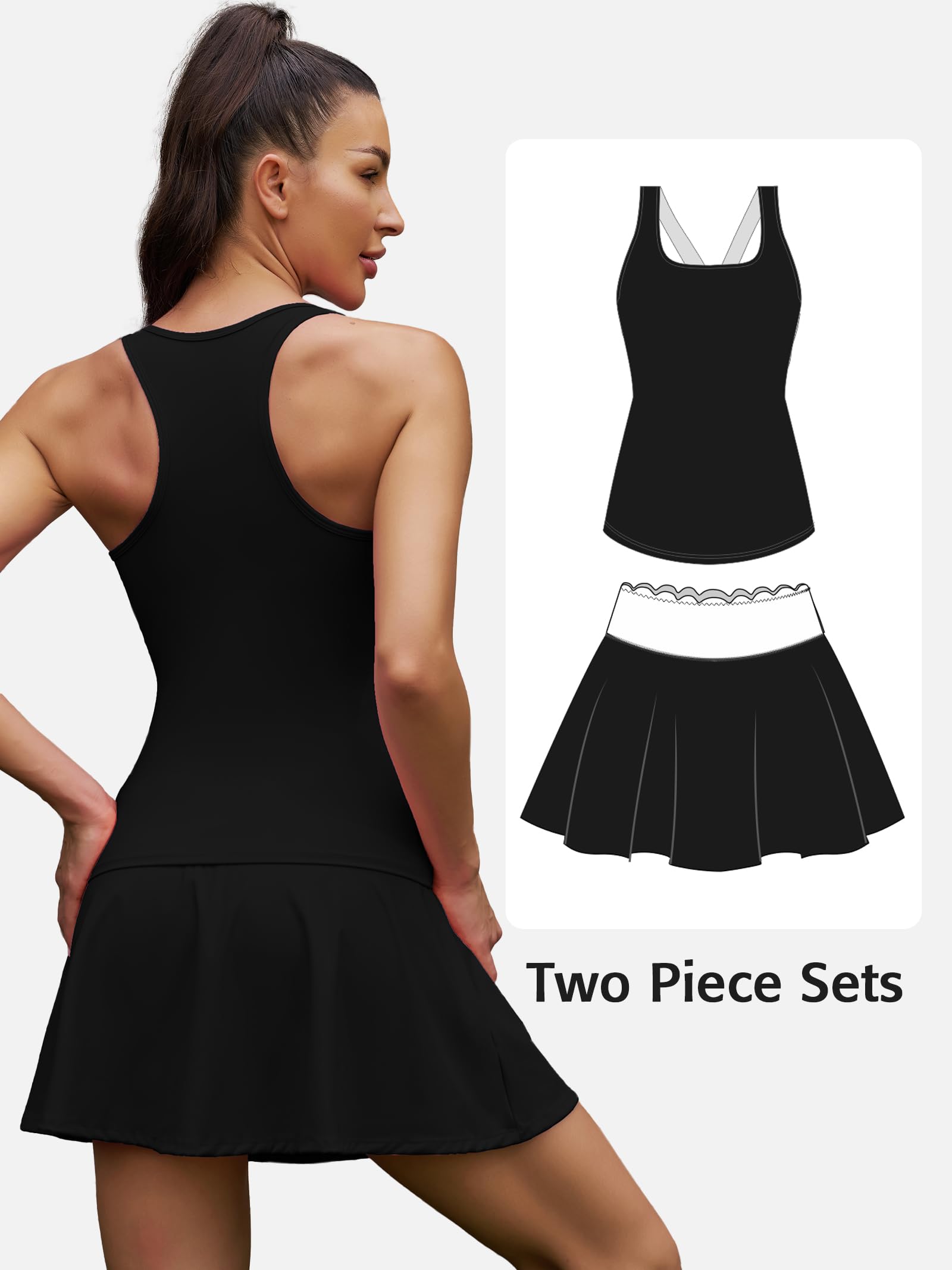 ATTRACO Women's 2 Piece Tennis Dress with Built-in Shorts - Scalloped Golf Dress Racerback Athletic Skirt Set for Tennis, Golf & Workout | Moisture-Wicking & Breathable Sportswear