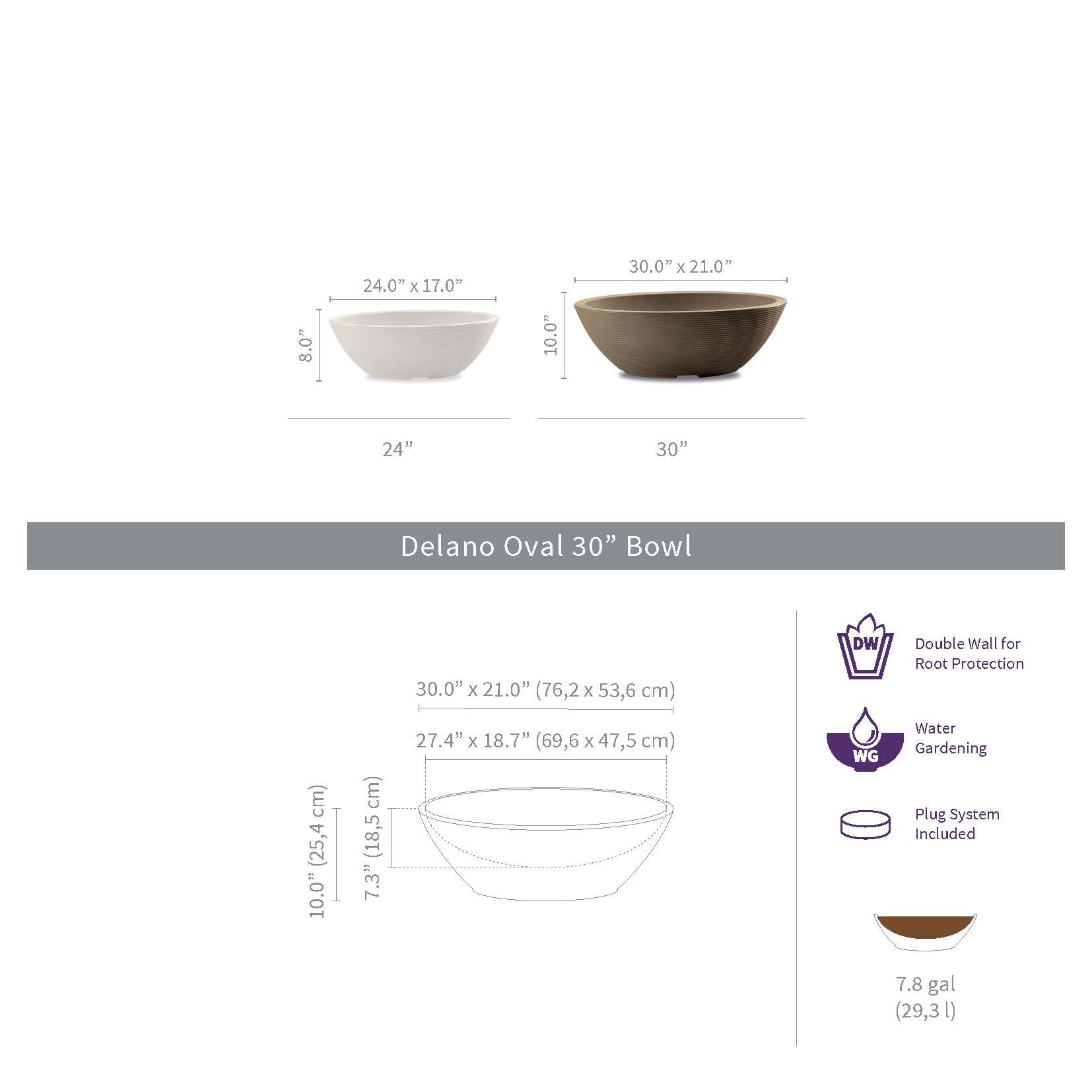 **Delano Oval Bowl 30-Inch Double-Walled Plant Pot – Old Bronze | Crescent Garden | Indoor & Outdoor Decorative Planter for Patio, Garden, or Home Décor**