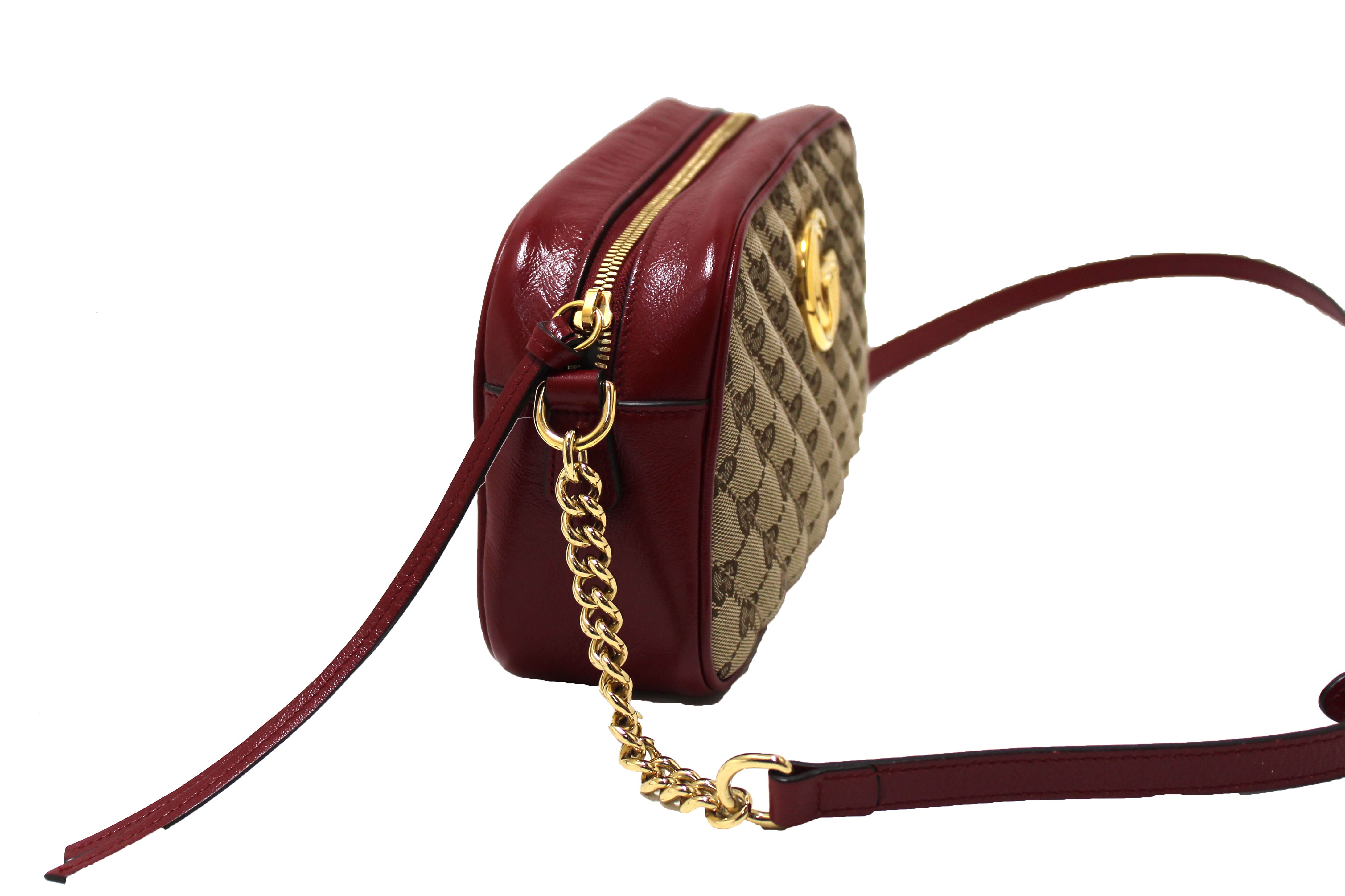 Authentic Gucci Marmont GG Canvas Crossbody Bag in Brown with Red Leather Trim - Perfect for Everyday Use, Travel & Fashion Accessories