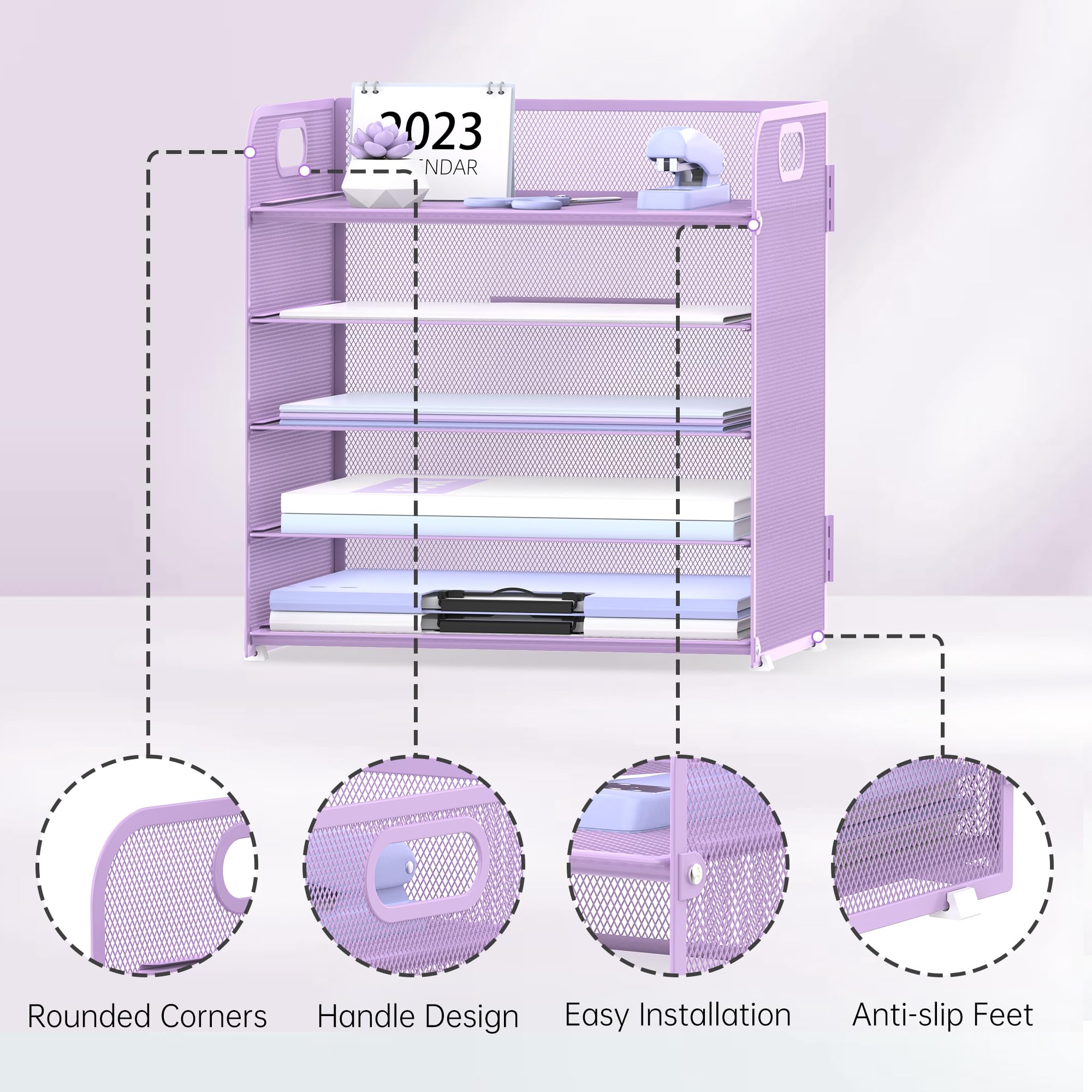 Supeasy 5-Tier Mesh Desk File Organizer with Handle - Letter Tray Paper Sorter for Office, Home & School - Perfect for Organizing Documents, Mail and Office Supplies on Your Workspace