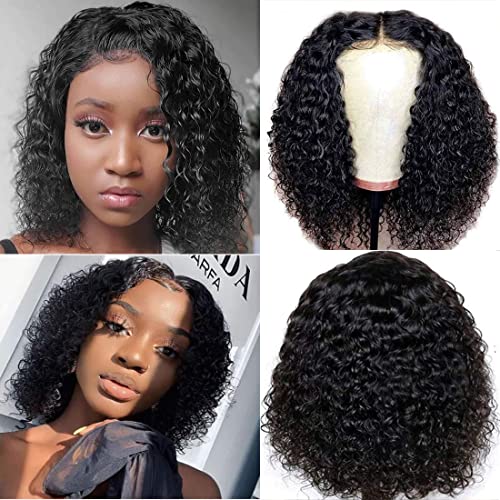 Ainmeys 10inch Short Bob Wigs for Black Women - 4x4 Lace Closure Brazilian Curly Wave Human Hair Wigs - 150% Density Pre Plucked with Baby Hair | Perfect for Daily Wear, Parties & Special Occasions