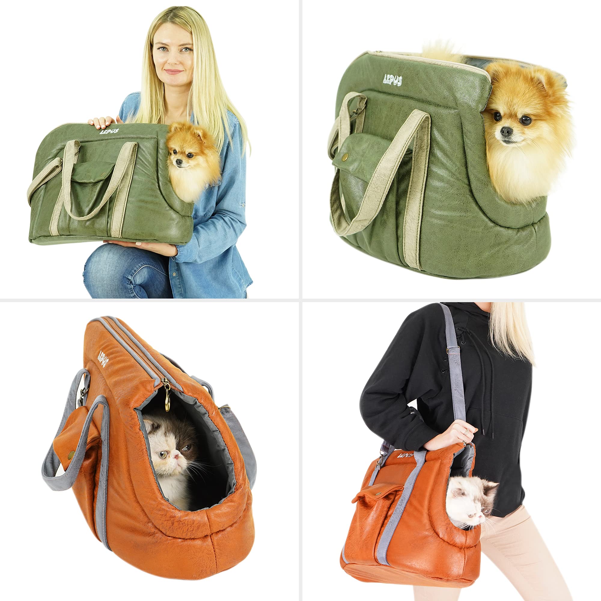 SUSSEXHOME Small Pet Carrier for Dogs and Cats - Washable Semi-Open Travel Tote Bag with Adjustable Strap - 9.8 x 15.7 x 13 Inch - Beige-Rose - Perfect for Vet Visits, Air Travel, and Outdoor Adventures