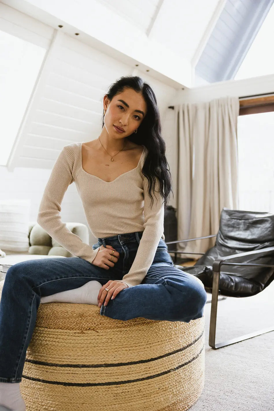 Oatmeal Nyla Ribbed Sweater for Women | Cozy Knit Pullover | Perfect for Fall & Winter Outfits, Office Wear & Casual Dates