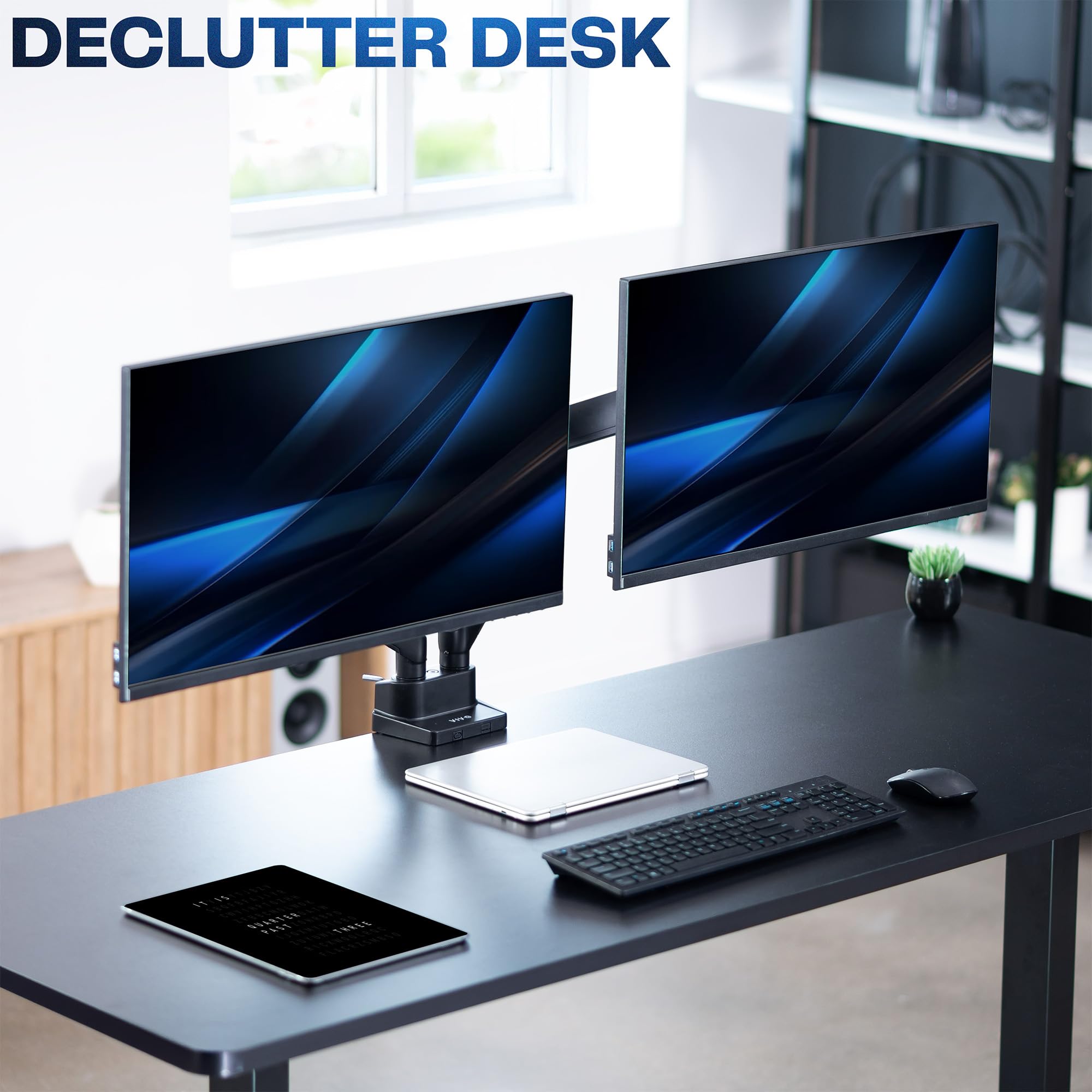VIVO Premium Aluminum Full Motion Dual Monitor Desk Mount Stand with Lift Engine Arm - Holds Ultrawide Screens up to 35 inches (STAND-V102BB) - Perfect for Home Office, Gaming Setup & Workspace Ergonomics