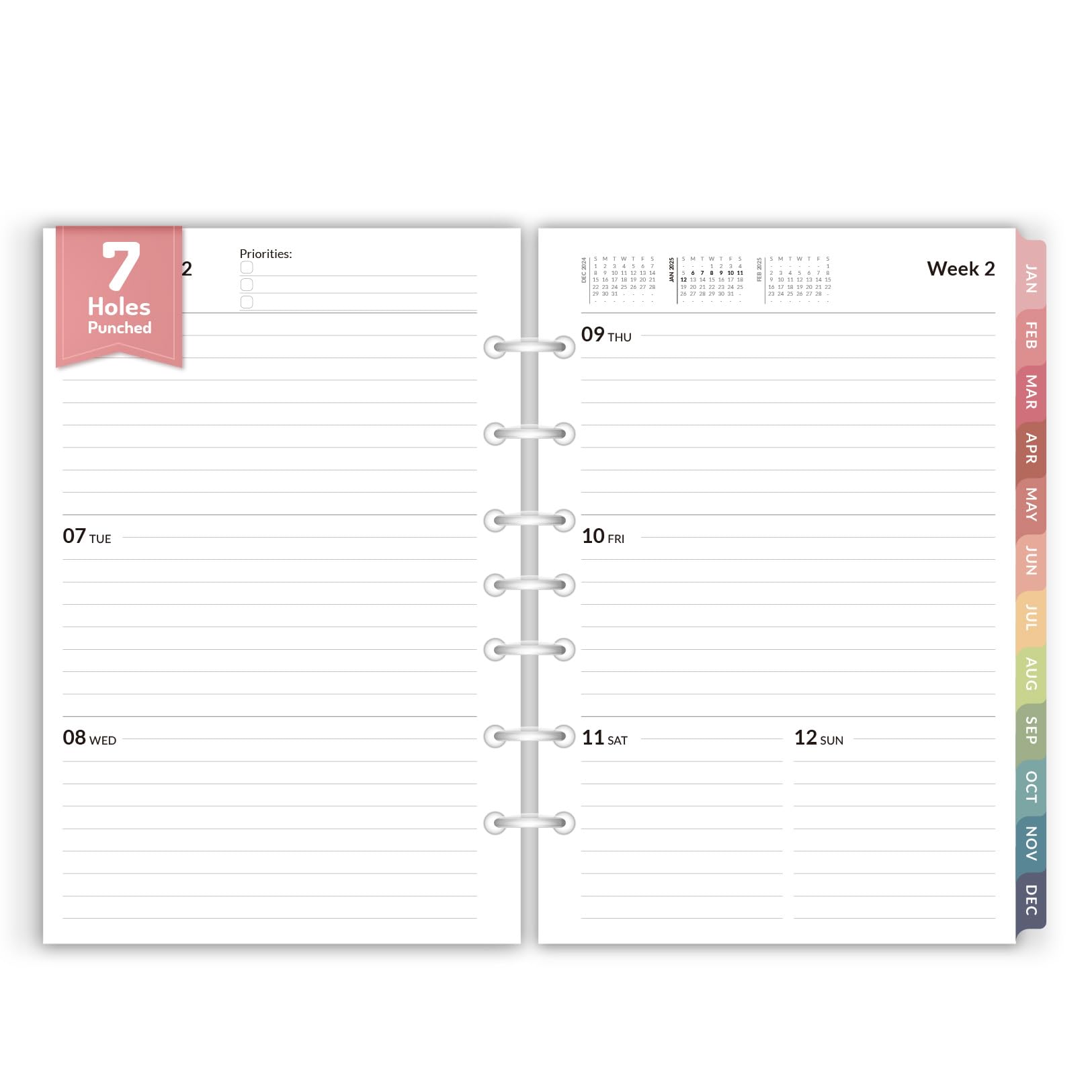 2025 Weekly & Monthly Planner Refill Inserts - 7-Hole Punched Calendar Pages (Jan-Dec 2025) with Index Tabs - 5.5