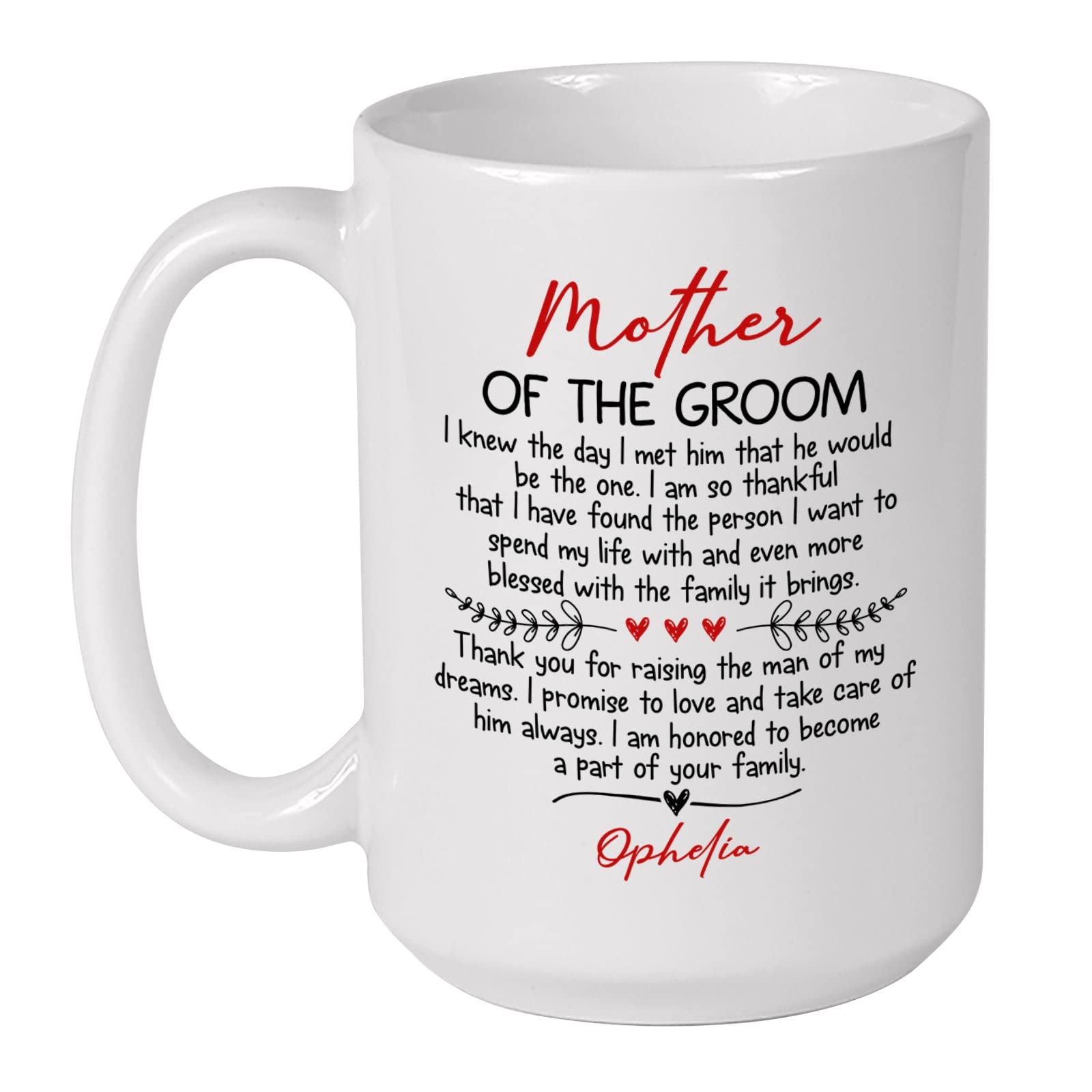 Personalized Mother of the Groom Coffee Mug - Custom 11oz & 15oz Ceramic Cup - Heartwarming Wedding Gift from Bride - Perfect for Tea, Coffee & Special Occasions