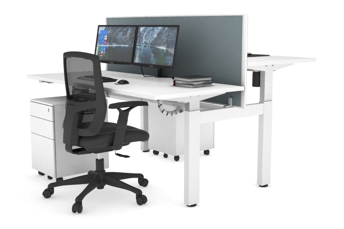 Adjustable Height 2-Person H Bench Workstation - White Frame [1600L x 700W] - Perfect for Office, Home Office & Coworking Spaces