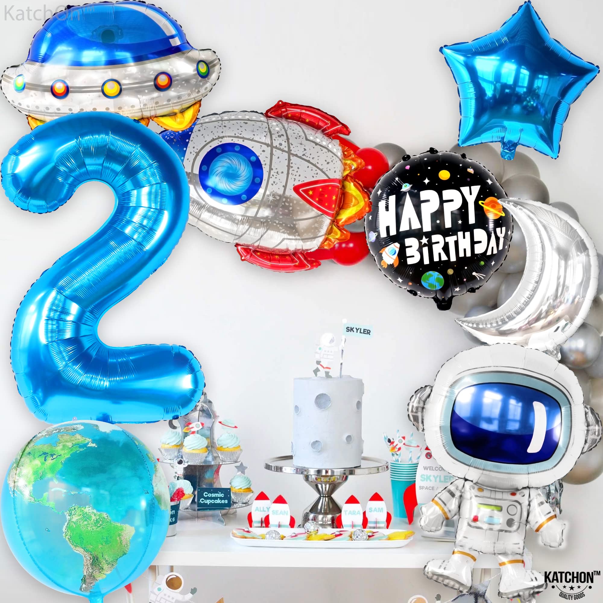 KatchOn Big Two The Moon Balloons - Pack of 8 | Space Themed Birthday Decorations for Boys | 2nd Birthday Party Supplies | Perfect for Two The Moon Theme Parties, Baby Showers & Space Adventures