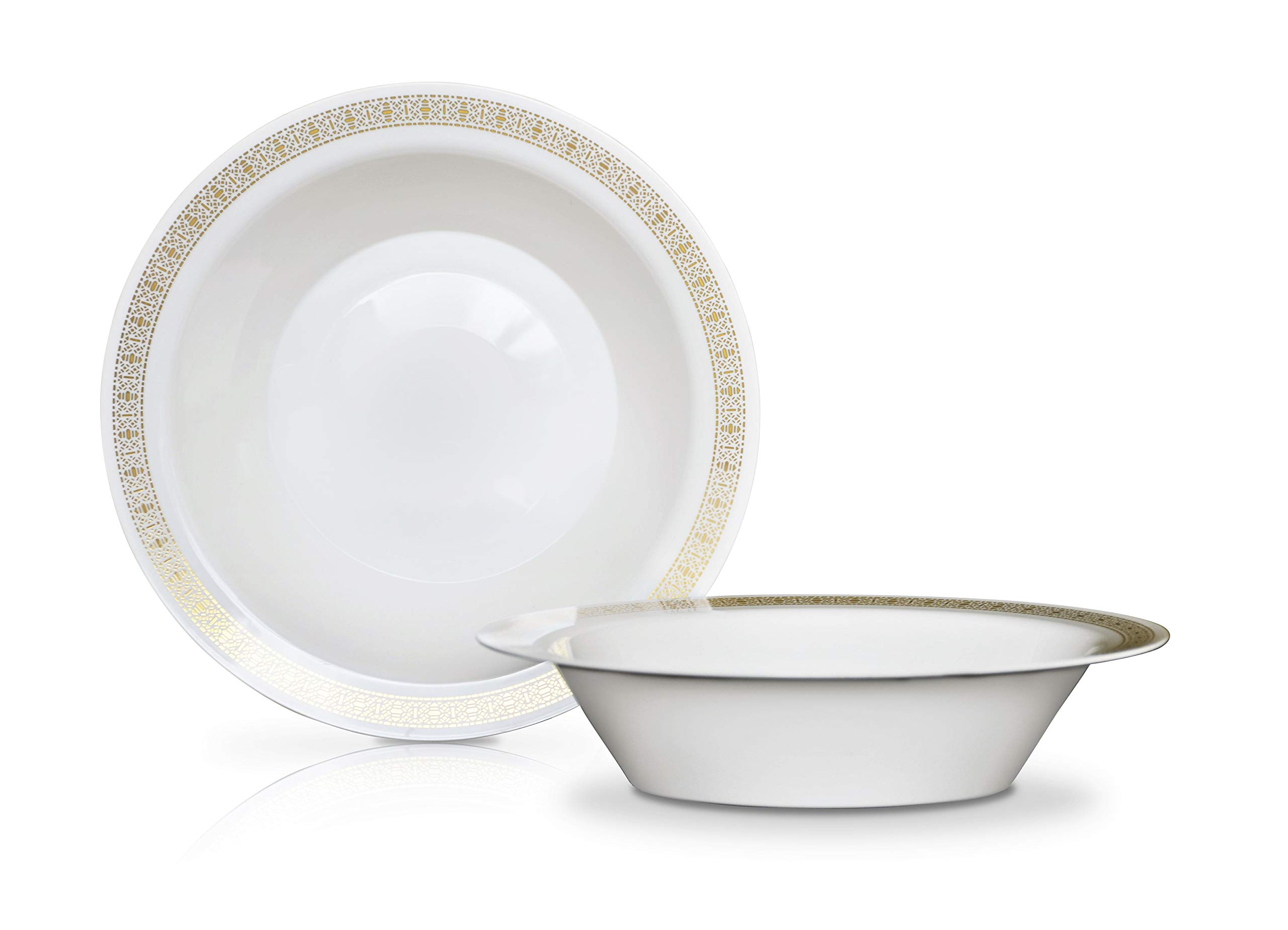 240-Pack Heavyweight Disposable Plastic Bowls - 14oz Elegant White & Gold Lace Wedding Party Bowls for Soup, Salad, Desserts | Perfect for Catering, Events, and Home Entertaining