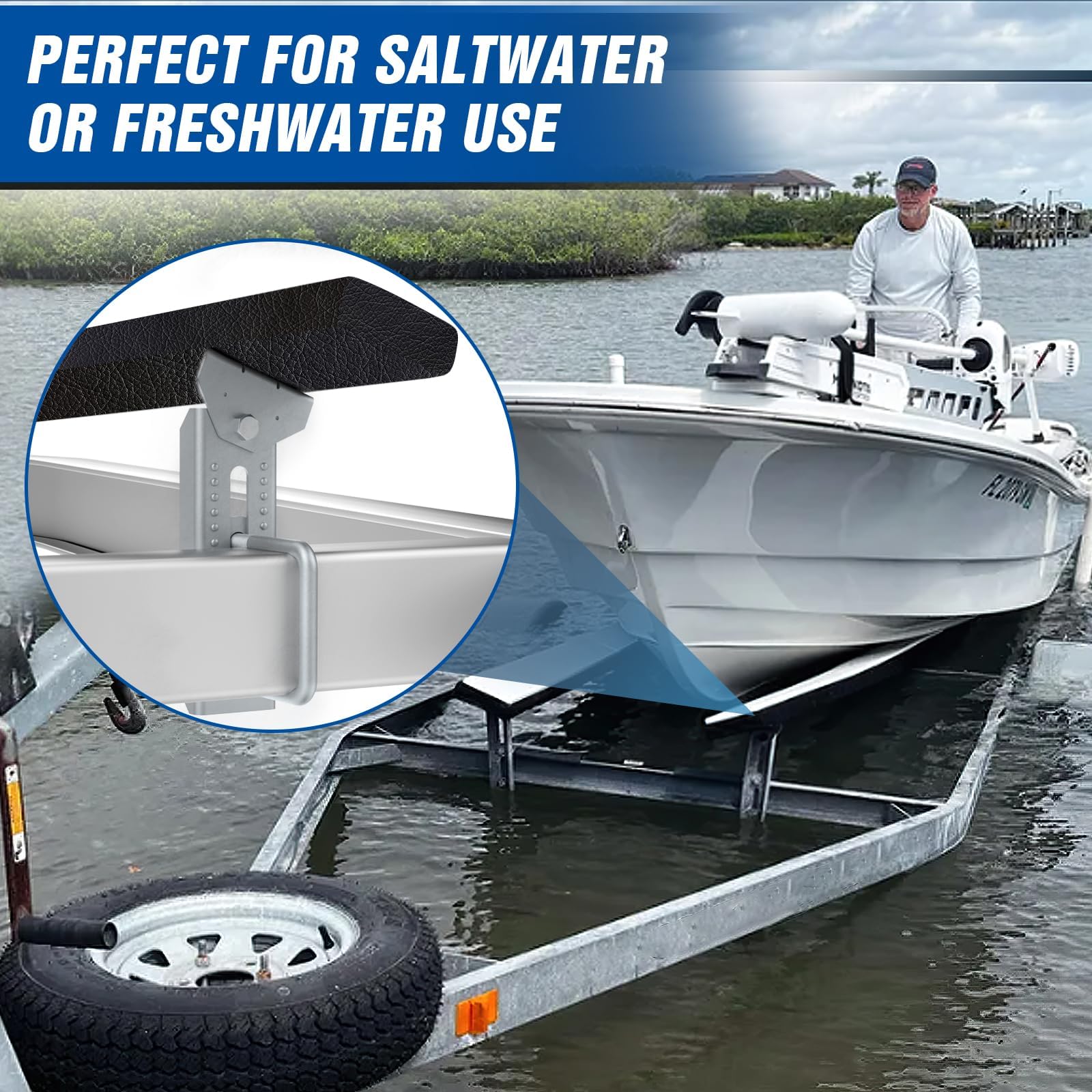 Galvanized Swivel Top Boat Trailer Bunk Bracket Kit with Hardware (4-Pack) - Heavy Duty Marine Grade Brackets for Boat Trailer Crossmembers - Perfect for Saltwater & Freshwater Boating, Dock Loading & Trailering
