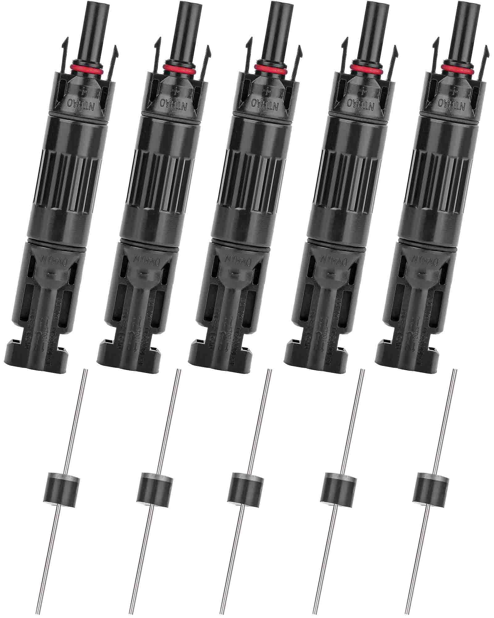 5 PCS 30A PV Solar Panel Connectors - Male & Female with Built-in Diode, Waterproof & Anti-Backflow for Solar Power Systems - Perfect for RV, Off-Grid & Home Solar Installations