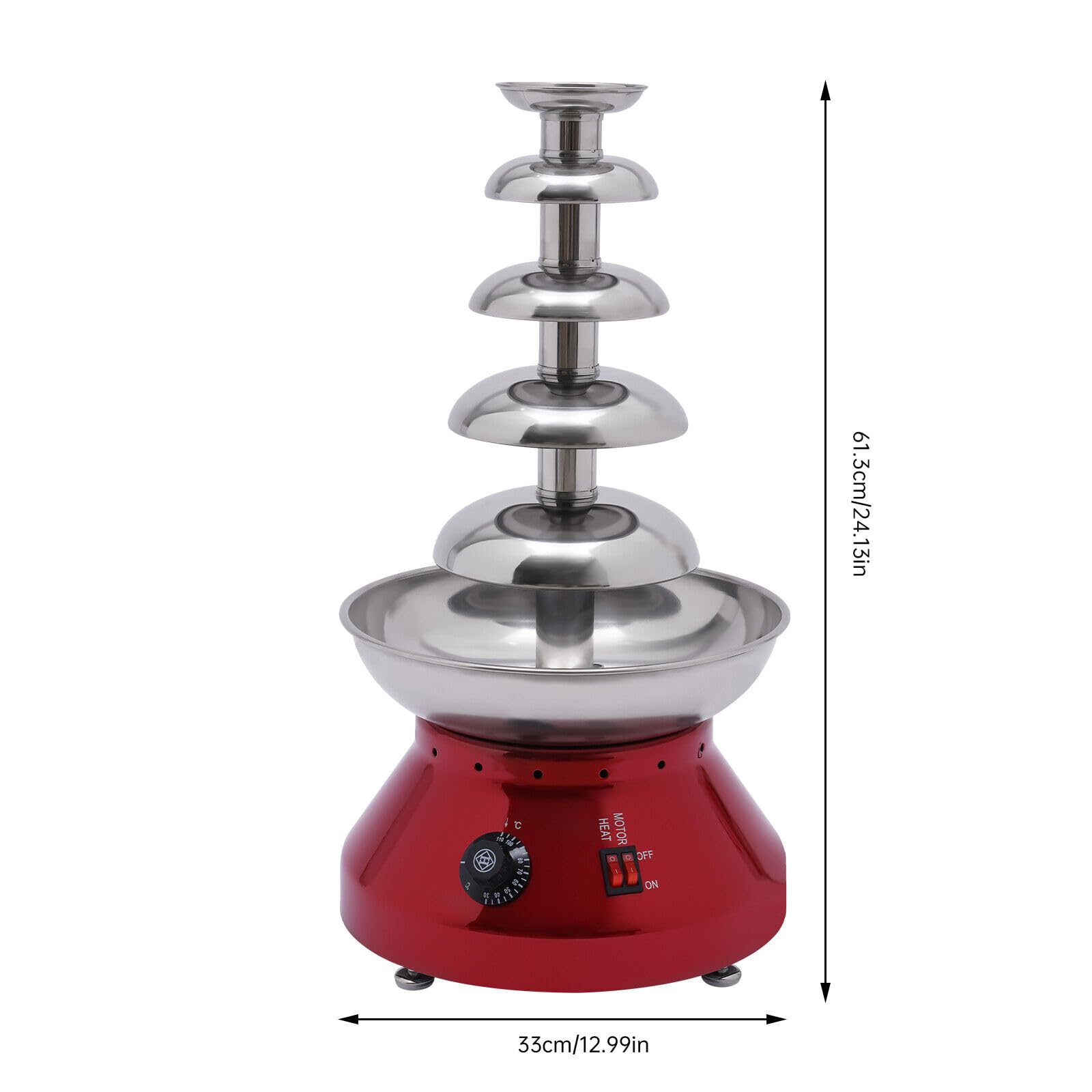 Commercial Chocolate Fountain Machine 7lb Large Capacity - Stainless Steel Hot Chocolate Melting Heater for Fondue, Nacho Cheese & Liqueurs - Perfect for Weddings, Parties & Events (5-Tier, Red)
