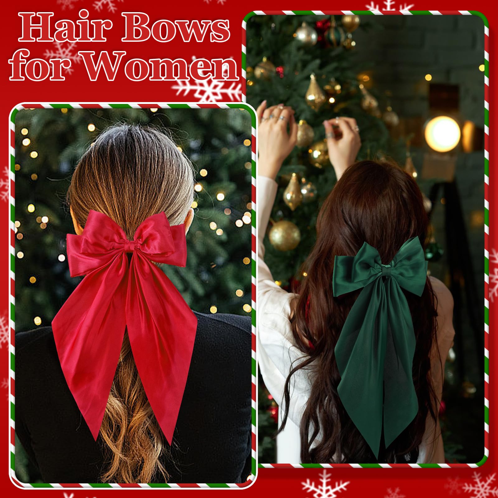 5 Pcs Satin Hair Bows - Christmas Hair Accessories for Women & Girls | Holiday Party & Gifts
