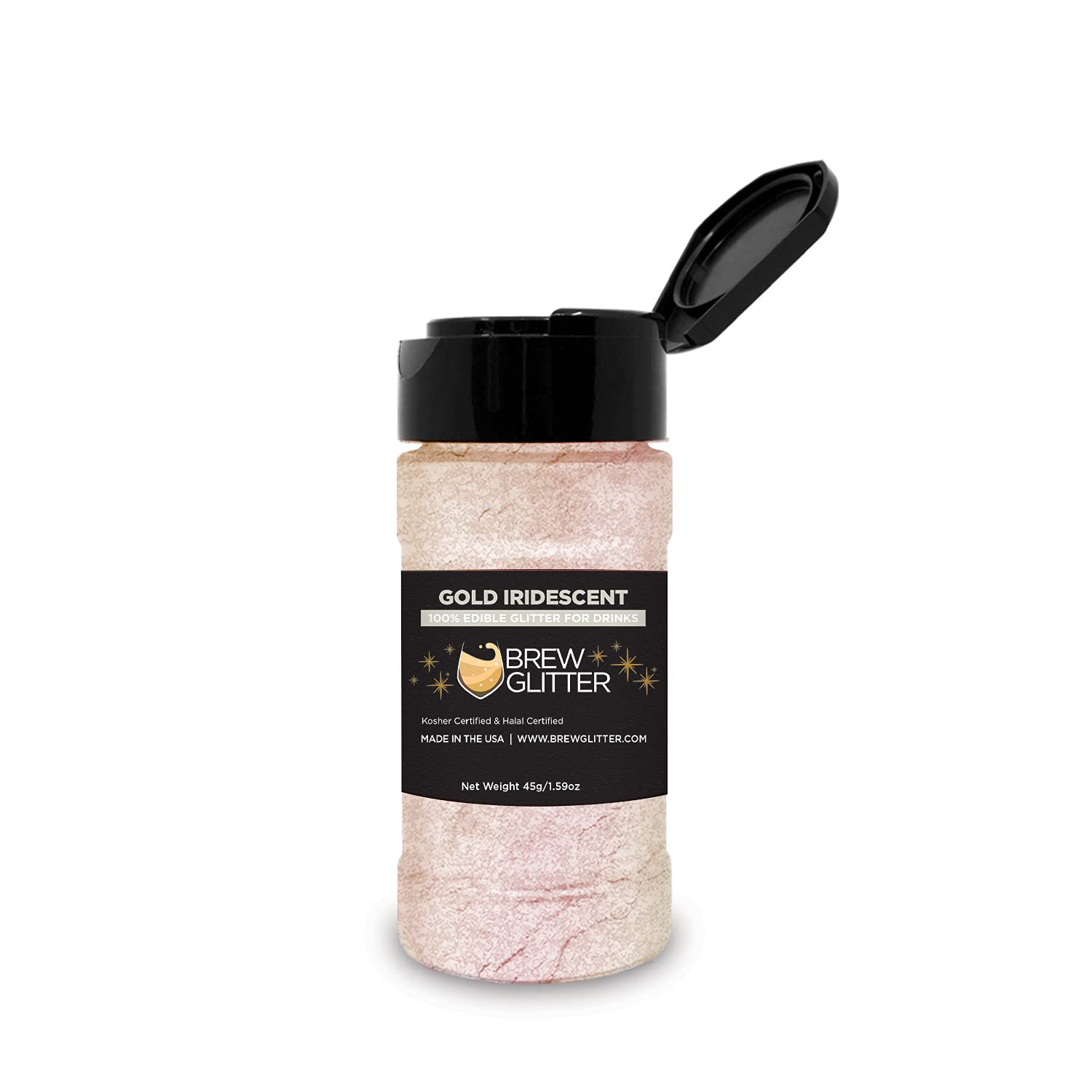 Edible Glitter for Drinks - KOSHER & HALAL Certified 100% Food Grade Vegan Glitter Dust for Cocktails, Beer, Cupcakes & Beverage Garnish - Gluten Free, Nut Free (45g Shaker, Gold Iridescent) - Perfect for Party Drinks, Wedding Cocktails & Cake Decorating
