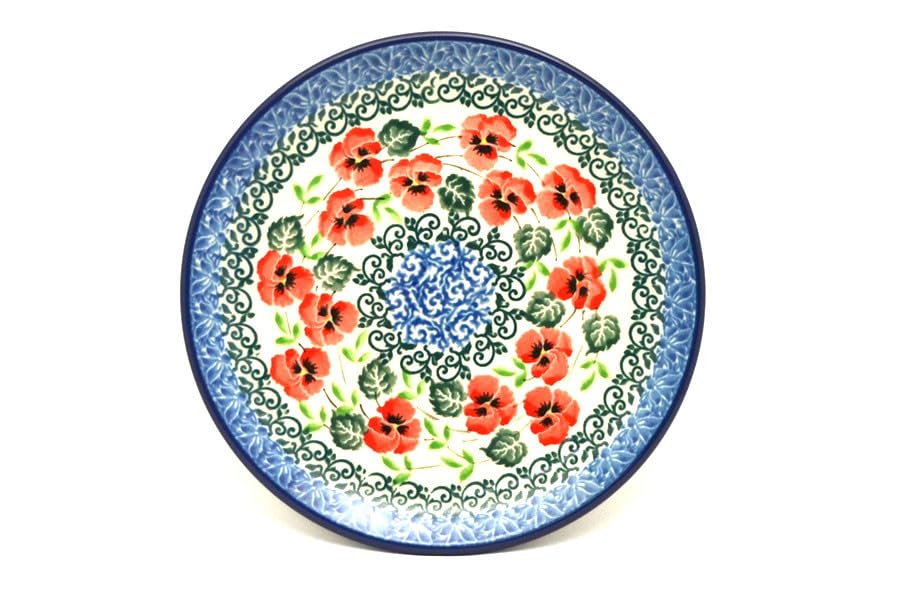 Handmade Polish Pottery Bread & Butter Plate (6.25 Inch) - Red Pansy Floral Design - Durable Stoneware for Breakfast, Snacks & Home Decor