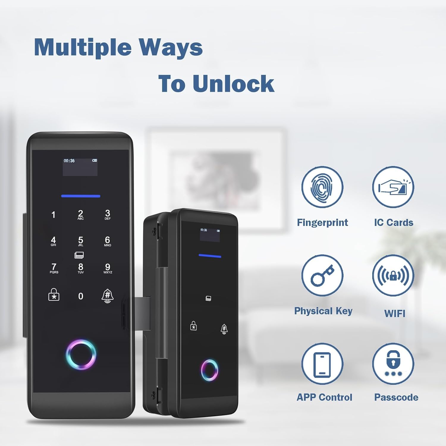 Smart Fingerprint WiFi Keyless Entry Door Lock - 5-in-1 Touchscreen Keypad, IP66 Weatherproof, APP Remote Control for Home, Office & Glass Doors | Secure Smart Lock for Front Door, Apartment & Business Access