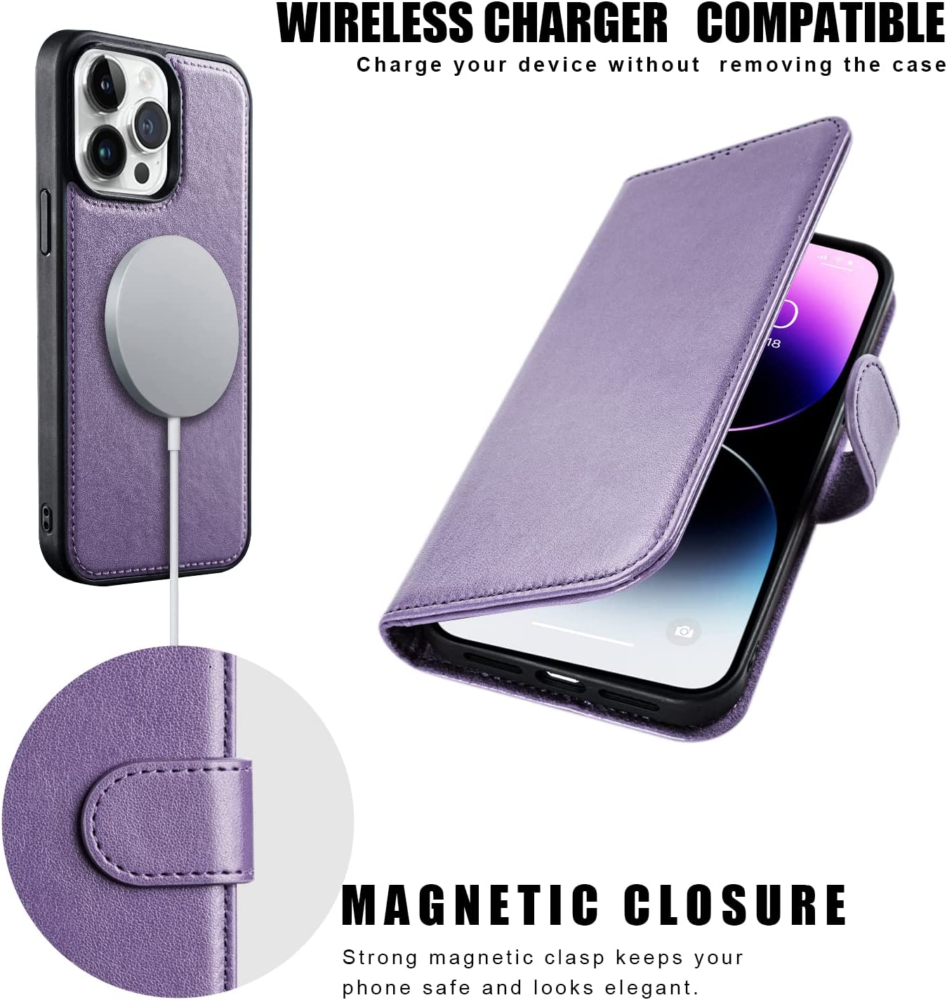 iPhone 14 Pro Max 6.7 Inch Detachable Phone Case with 4 Card Slots & Wallet Holder - Purple | Slim Protective Cover for Everyday Use, Travel & Business