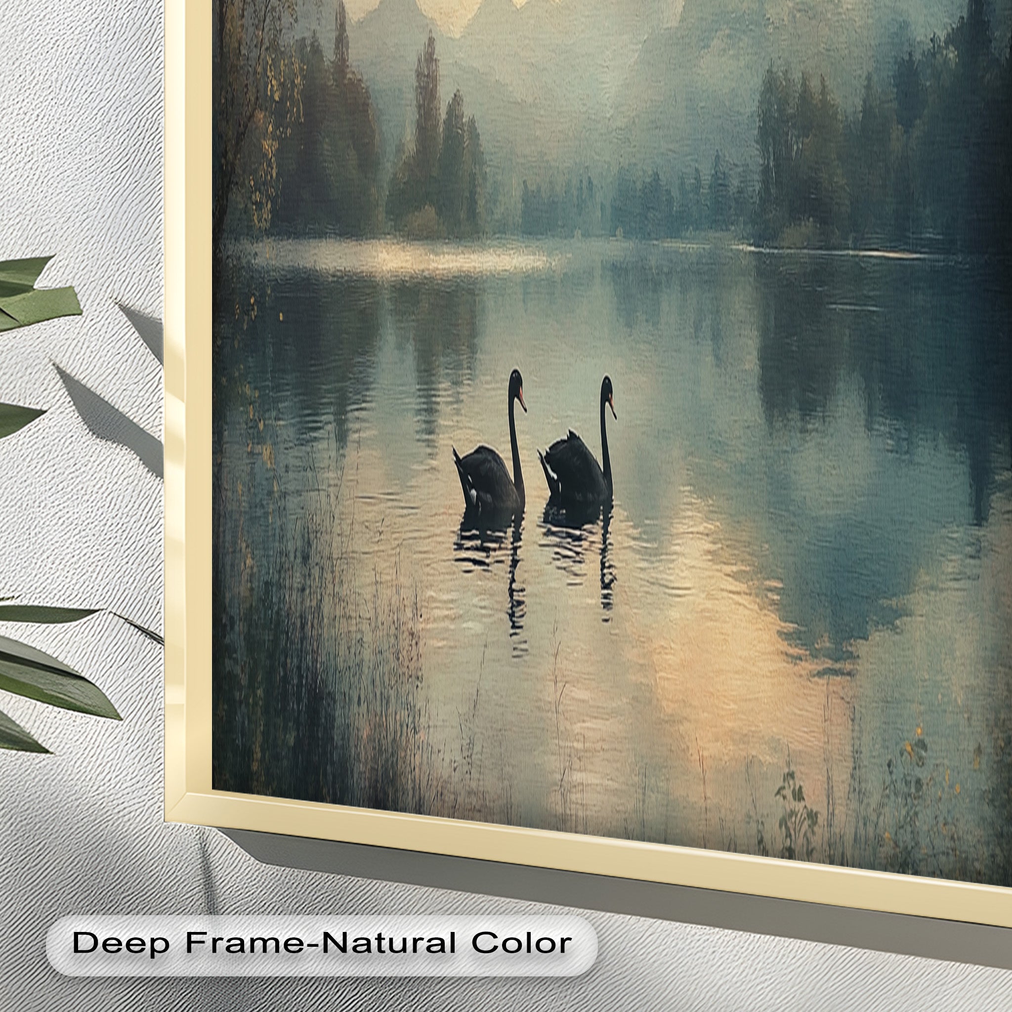 Black Swans on a Mountain Lake - Modern Oil Painting Wall Art for Living Room, Bedroom & Office Decor | Handmade Canvas Artwork | Nature Inspired Home Decoration