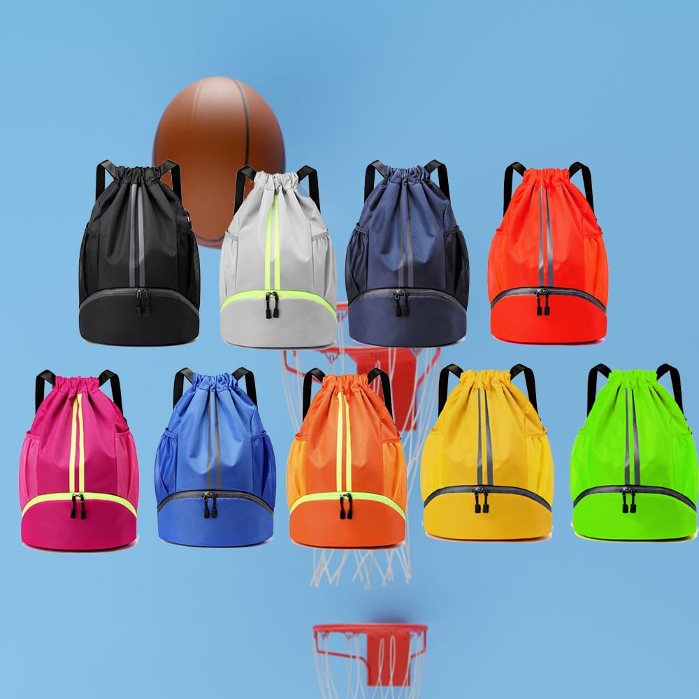Drawstring Backpack for Gym & Basketball - Sports Workout Bag with Wet/Dry Separation Pocket & Shoe Compartment - Perfect for Workouts, Travel & School (Navy Blue)