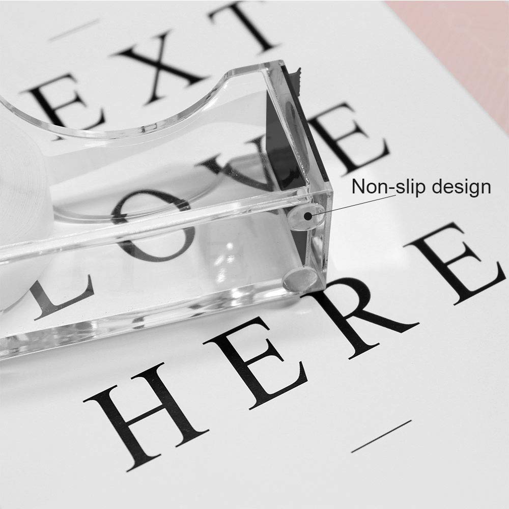 Clear Gold Acrylic Tape Dispenser with 1 Inch Core - Non-Slip Base Office Desk Accessory for Home, School & Office Organization (Black) - Perfect for Wrapping Gifts, Sealing Packages & Crafting Projects