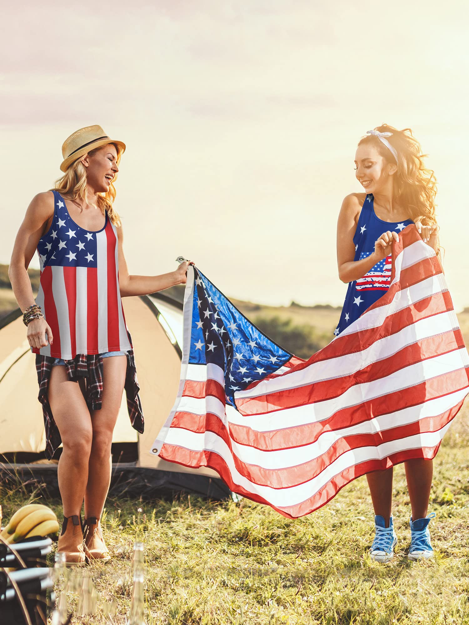 Bonuci 4 Pcs Women's American Flag Sleeveless Tank Tops - Patriotic Stars & Stripes Shirts for 4th of July, Independence Day & Summer Casual Wear (Large) - Perfect for BBQ, Beach Outings & Festive Celebrations